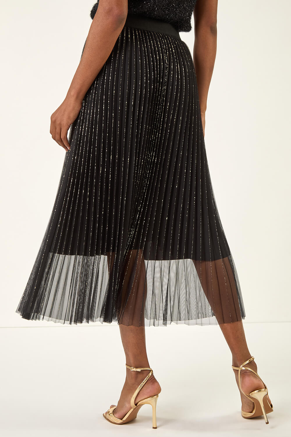 Black Shimmer Mesh Pleated Skirt, Image 5 of 5