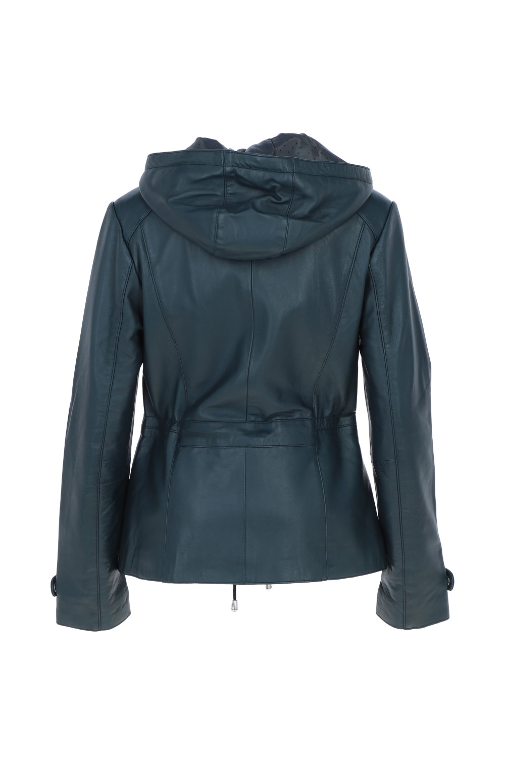 Navy 'Anne' Leather Jacket with Adjustable Waist String, Image 4 of 5