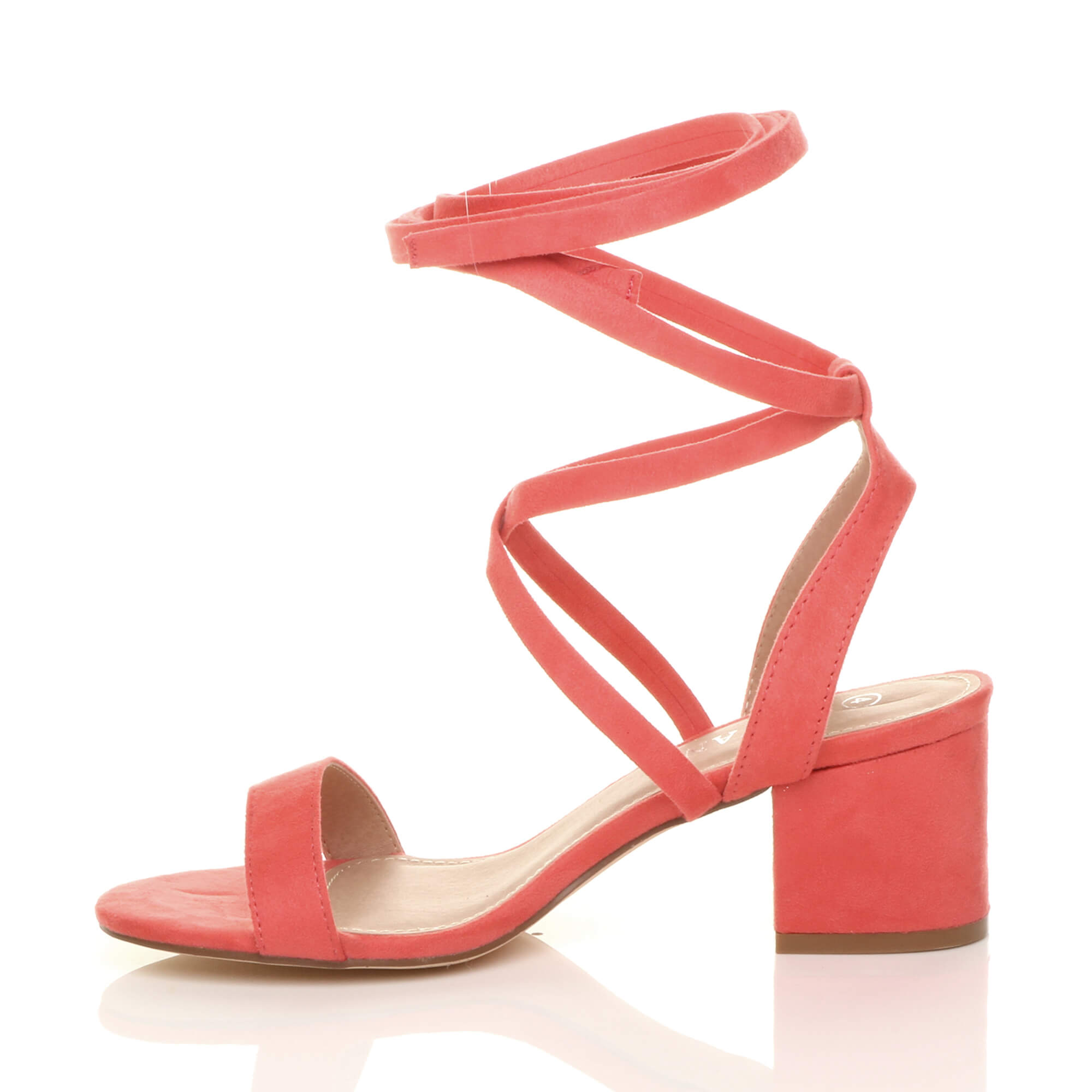 Coral AJVANI Coral Mid Block Heel Tie Up Sandals, Image 3 of 6