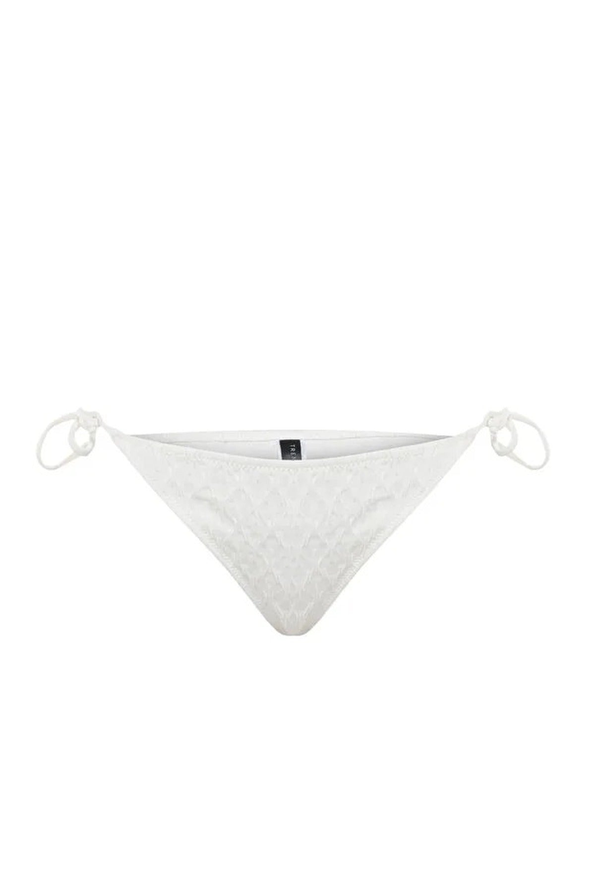 White Textured Tie Side Bikini Bottom with Adjustable Fit, Image 2 of 4