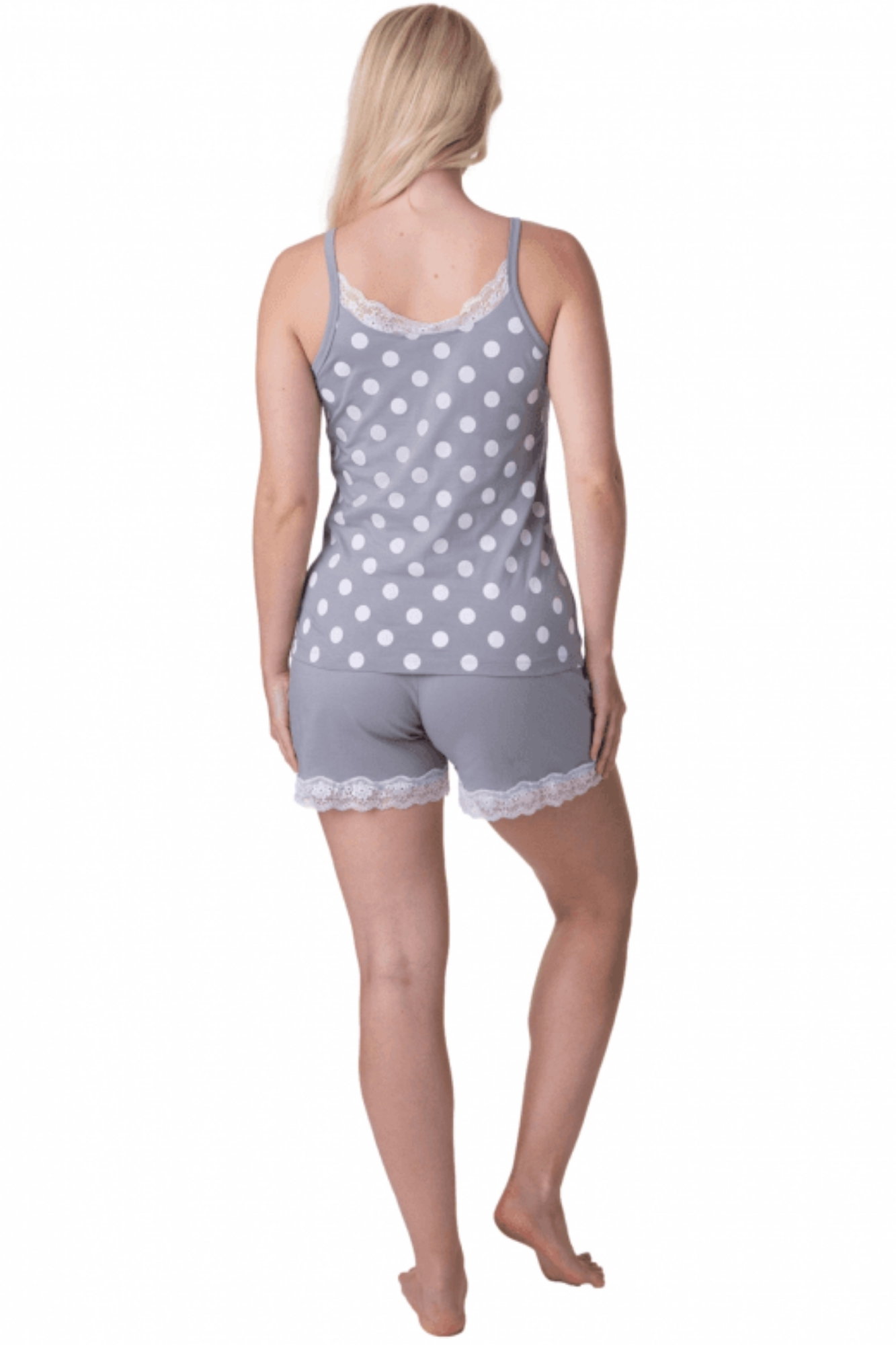 Grey Camille Lingerie Grey 100% Cotton Spot Printed Sleeveless Top Pyjama, Image 3 of 5
