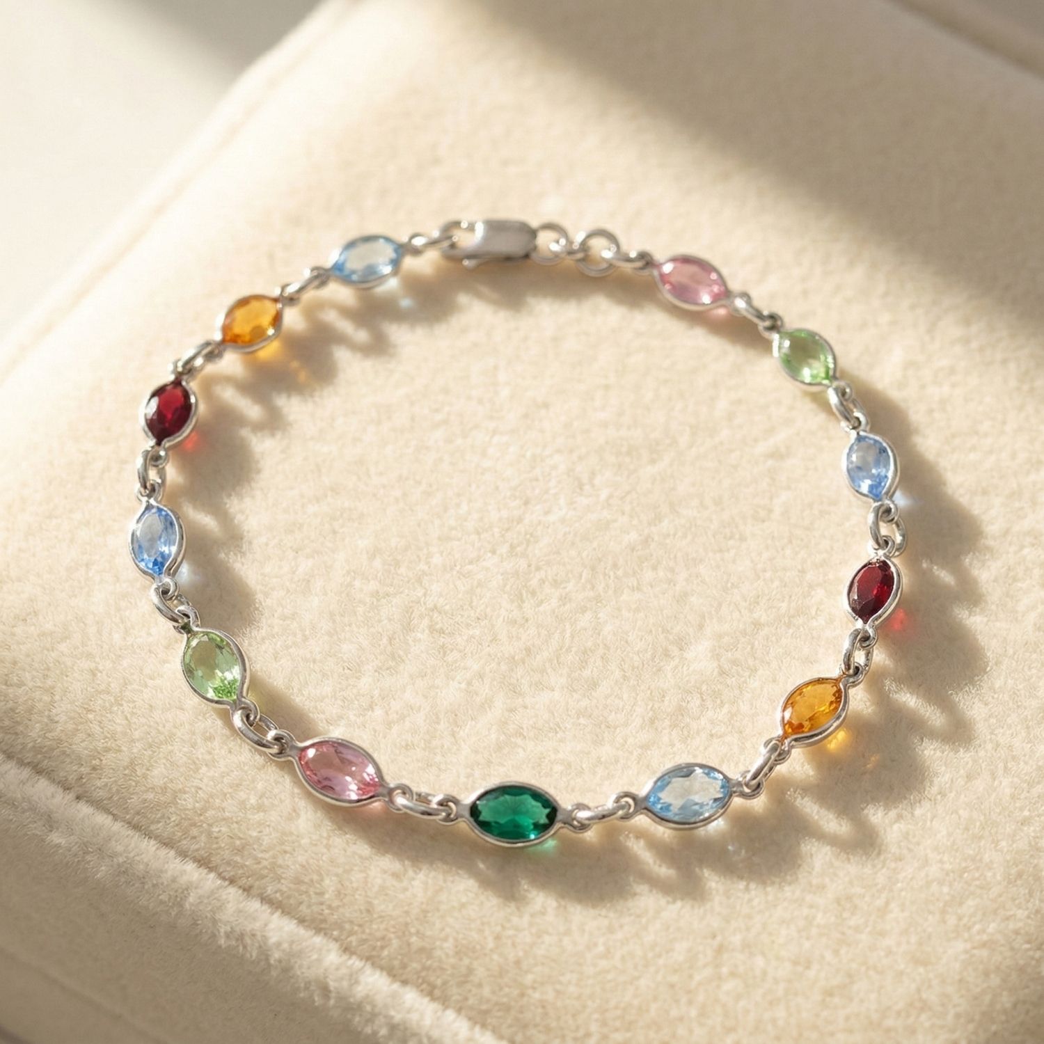 Metallic Colourful Multi Gemstone Sterling Silver Bracelet
