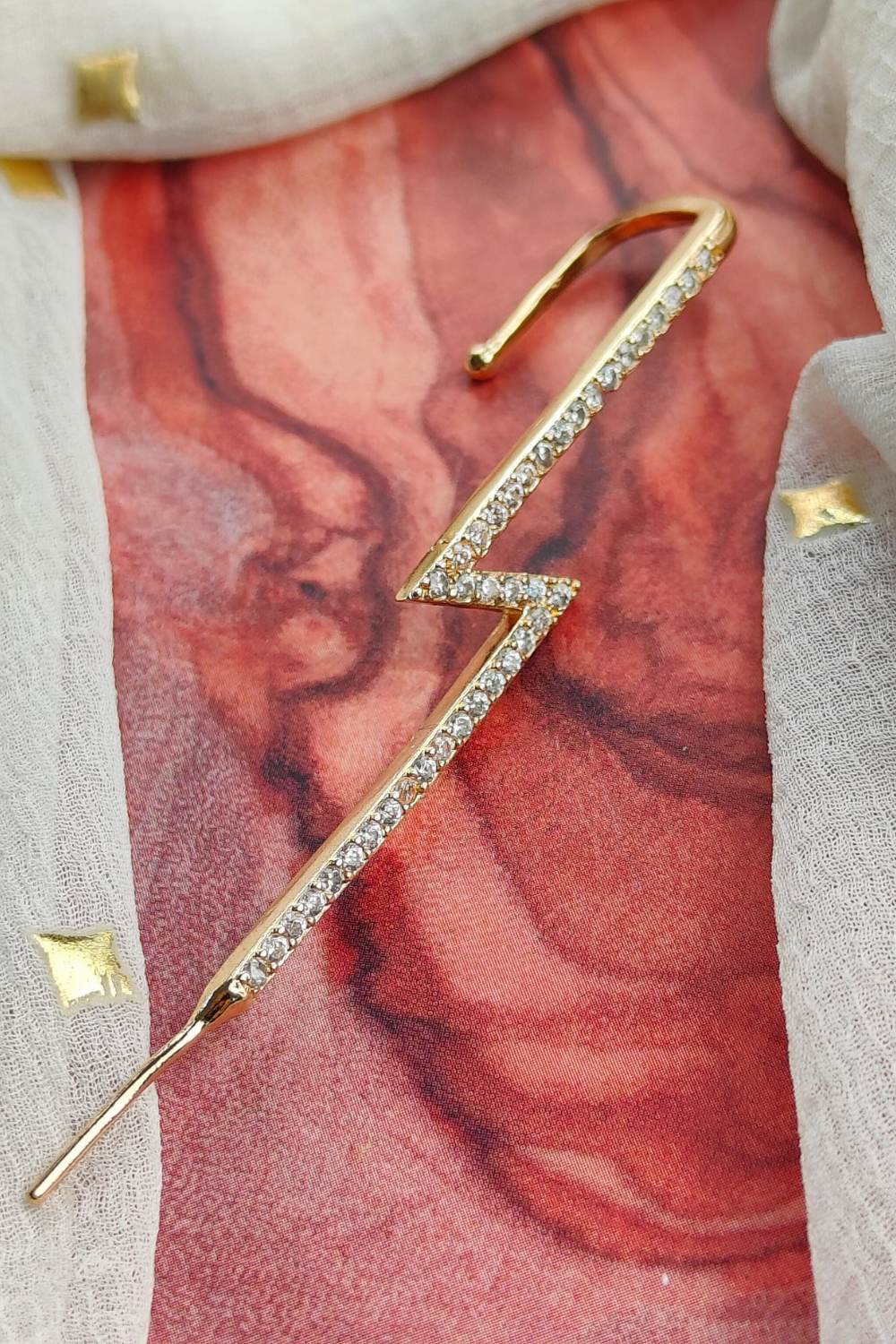 Gold Gold and Silver Lightning Zircon Ear Climber Wrap Crawler Earring, Image 1 of 2