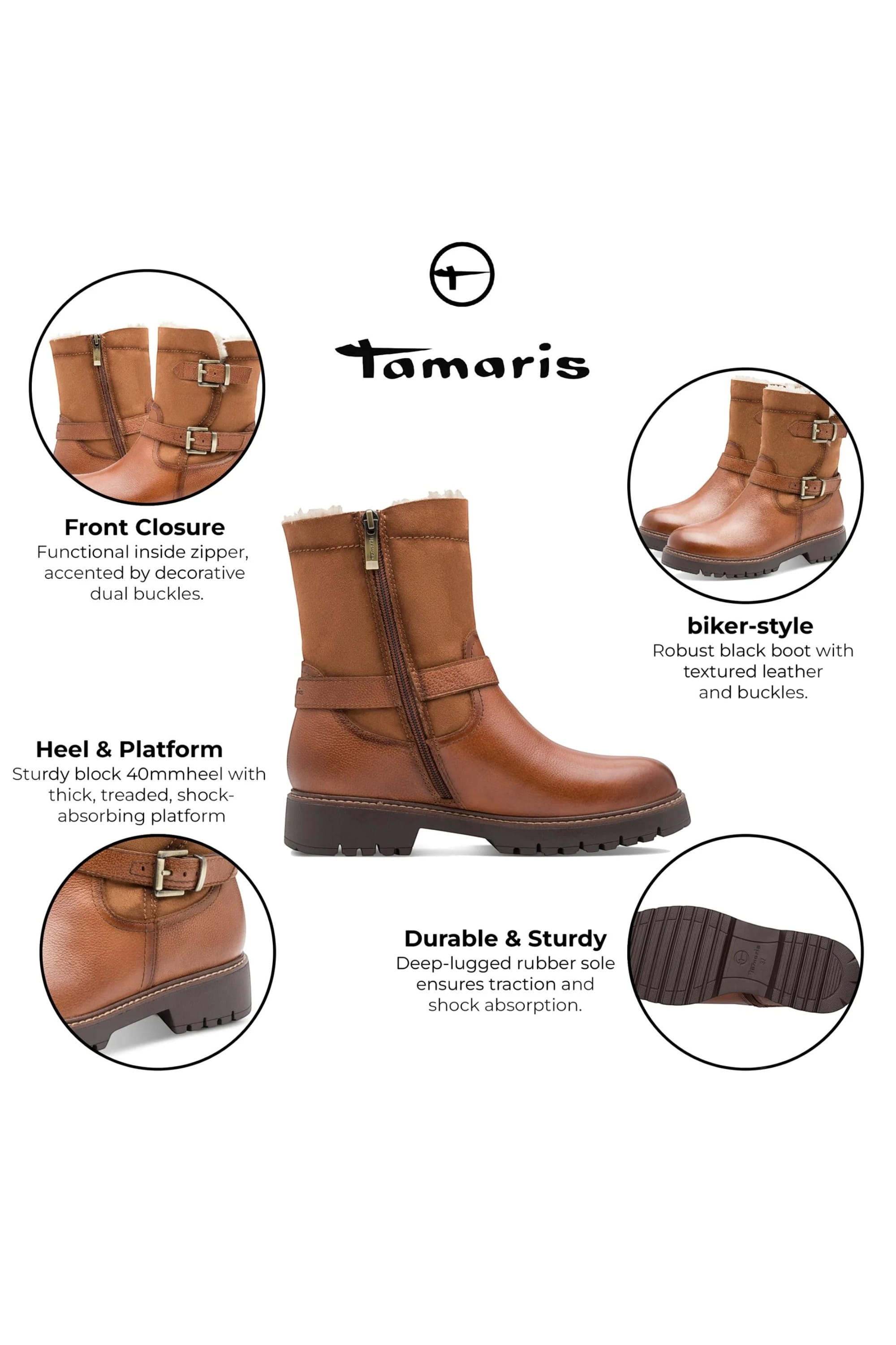 Brown Tamaris Brown Tamaris Womens Cognac Buckle Biker Boots, Image 2 of 7