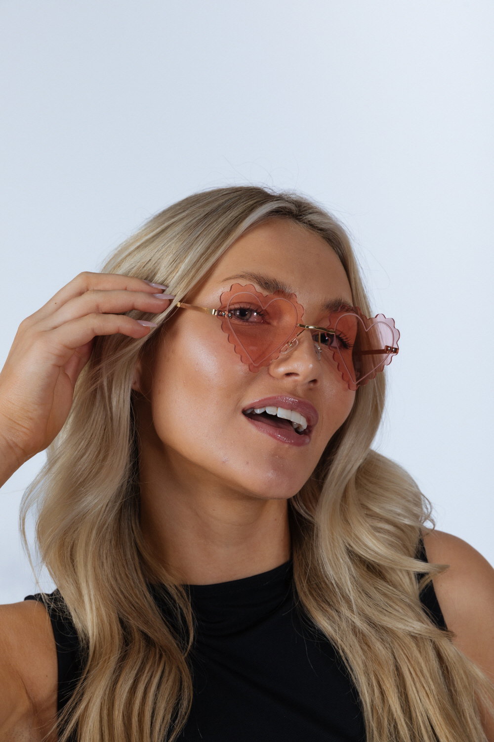 Pink Scallop Heart Sunglasses in Pink, Image 5 of 5