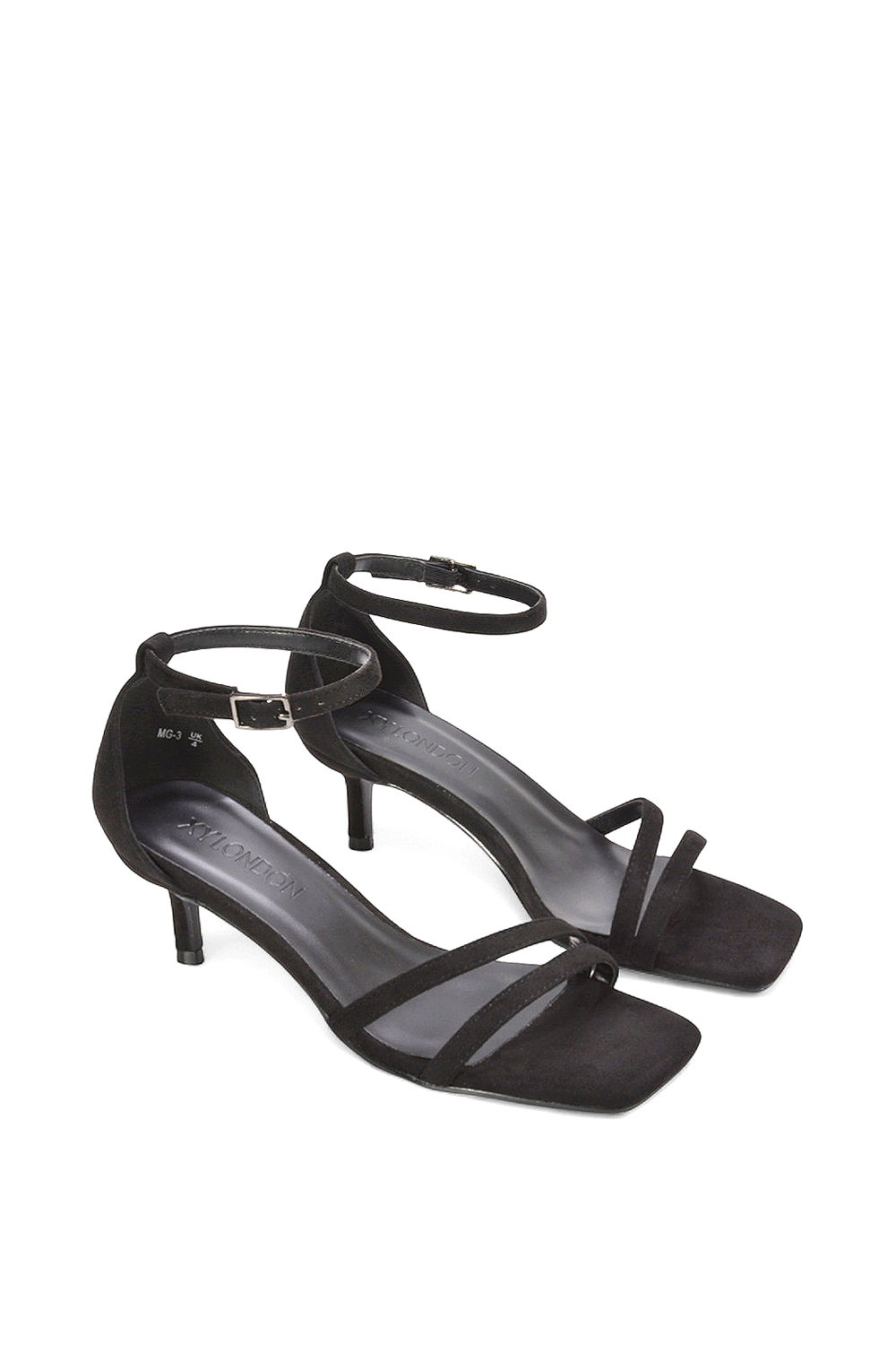 Black XY LONDON Black 'Lea' Open Toe Strappy Low Kitten Heel Sandal Shoes, Image 5 of 5