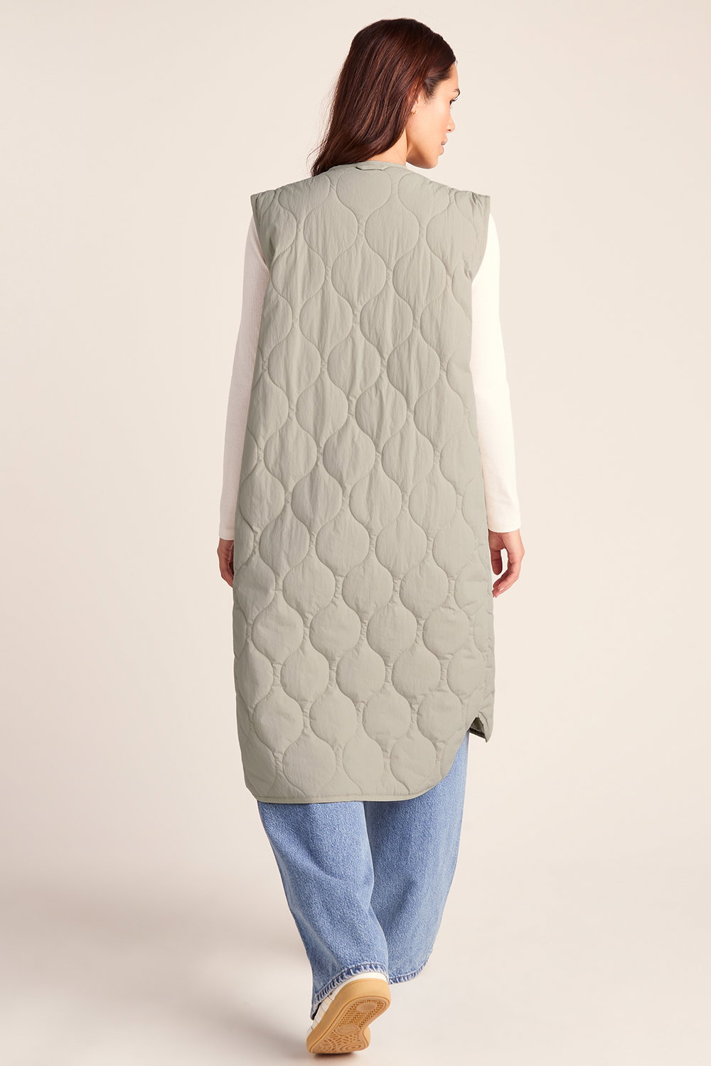 Beige Jena Relaxed Fit Long Insulated Gilet, Image 3 of 6