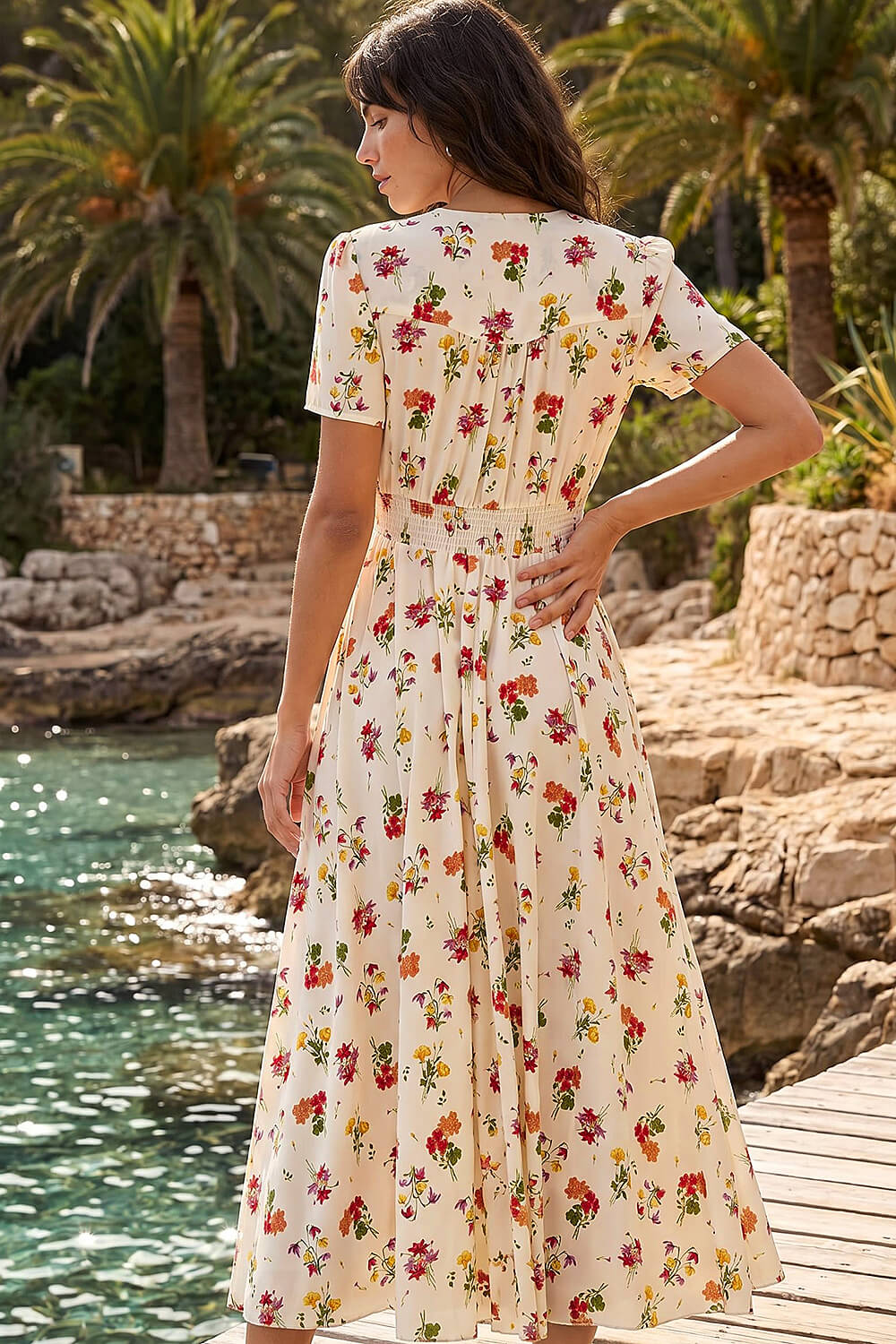 Ivory Floral Print Buttoned Midi Dress, Image 4 of 4