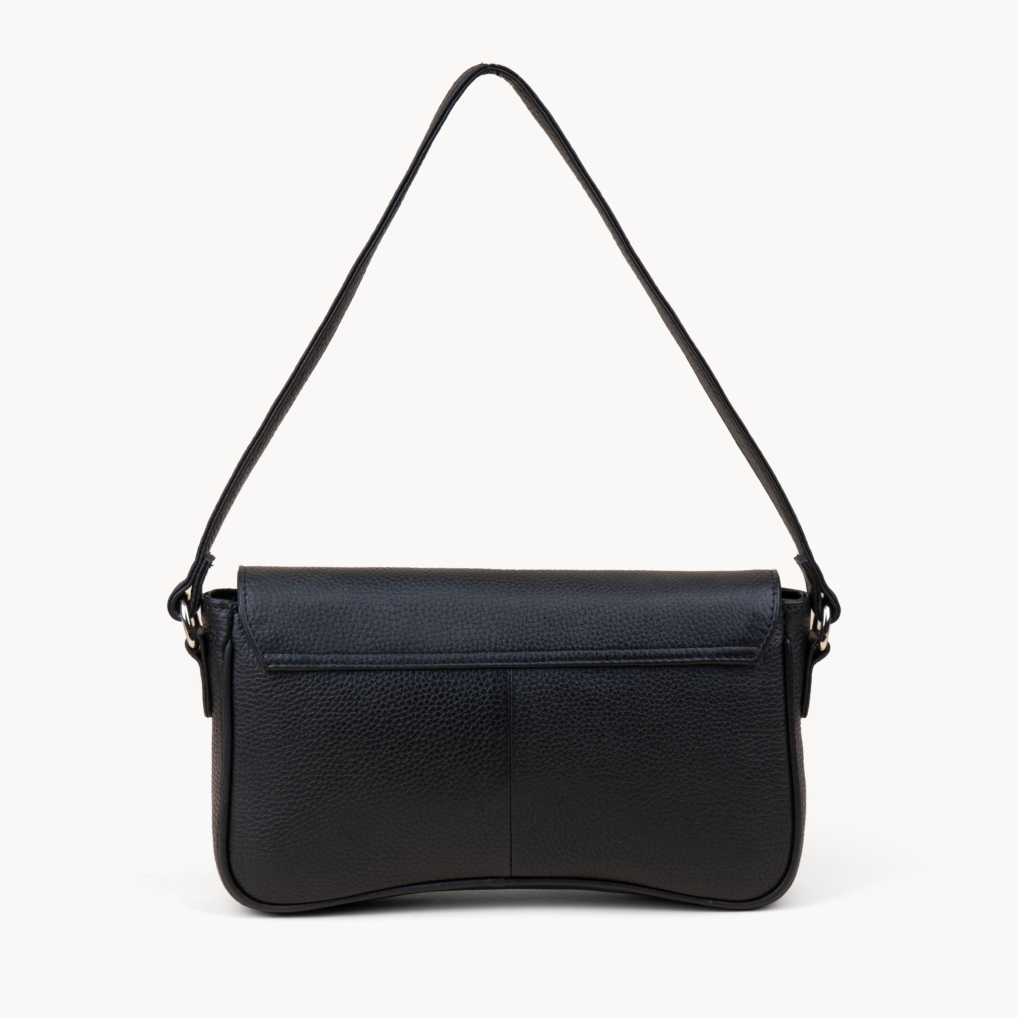 Black Assots London Black 'BEVERLY' Pebble Grain Real Leather Shoulder Bag, Image 4 of 4