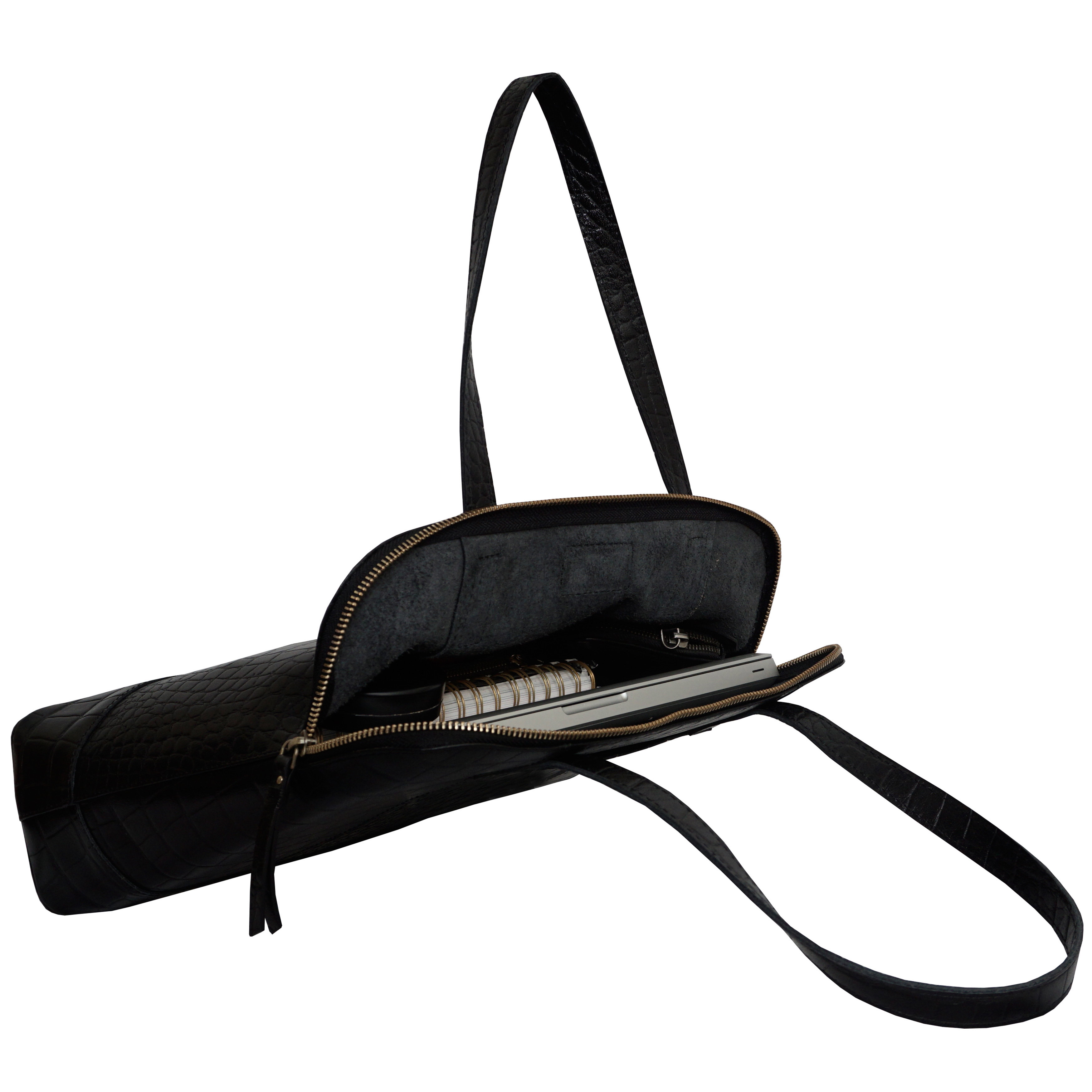 'EVA' Croc Embossed Real Leather Designer Unlined Tote Bag, Image 3 of 4