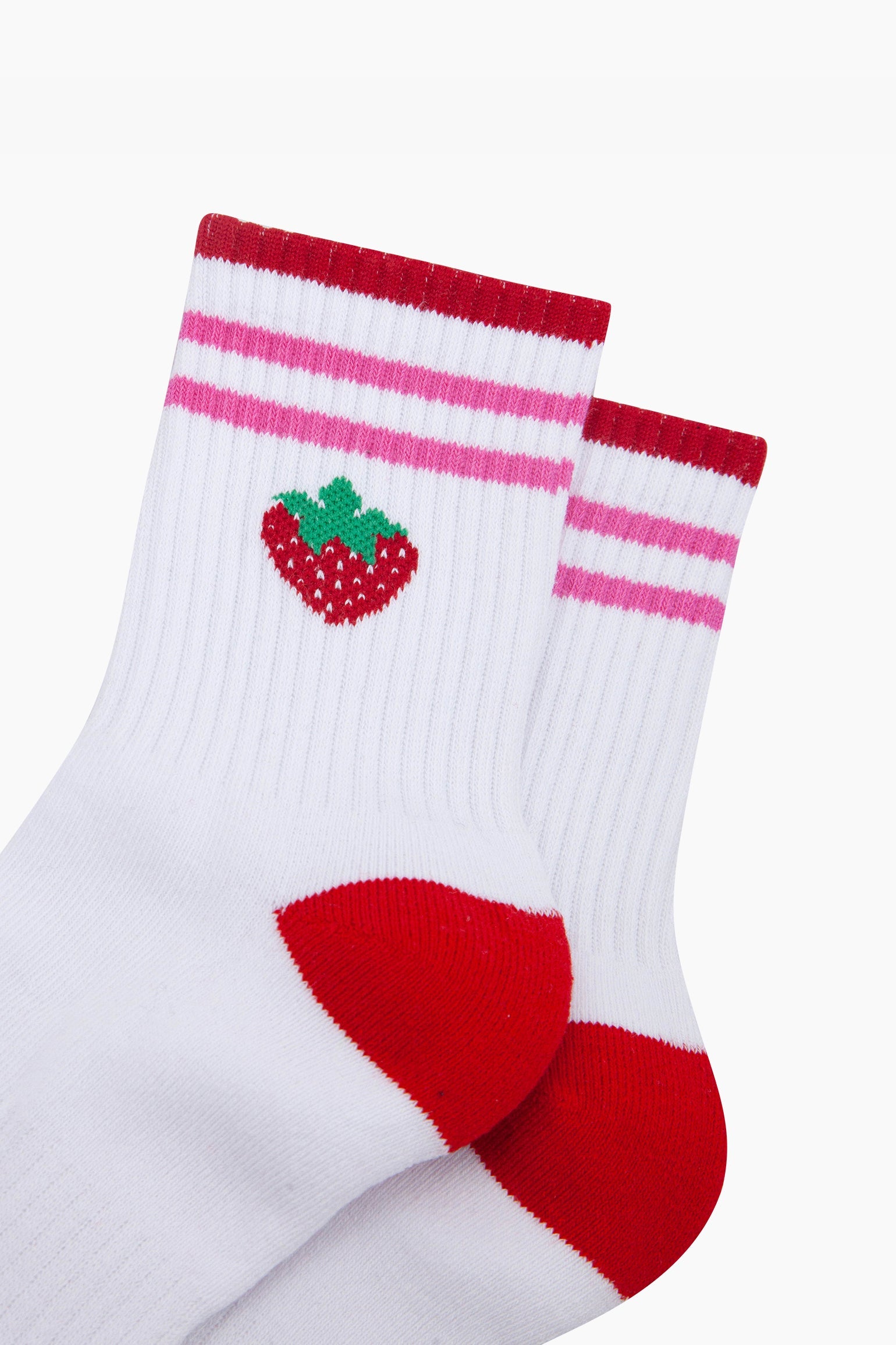 White Strawberry Cotton Sports Socks in White, Image 2 of 4