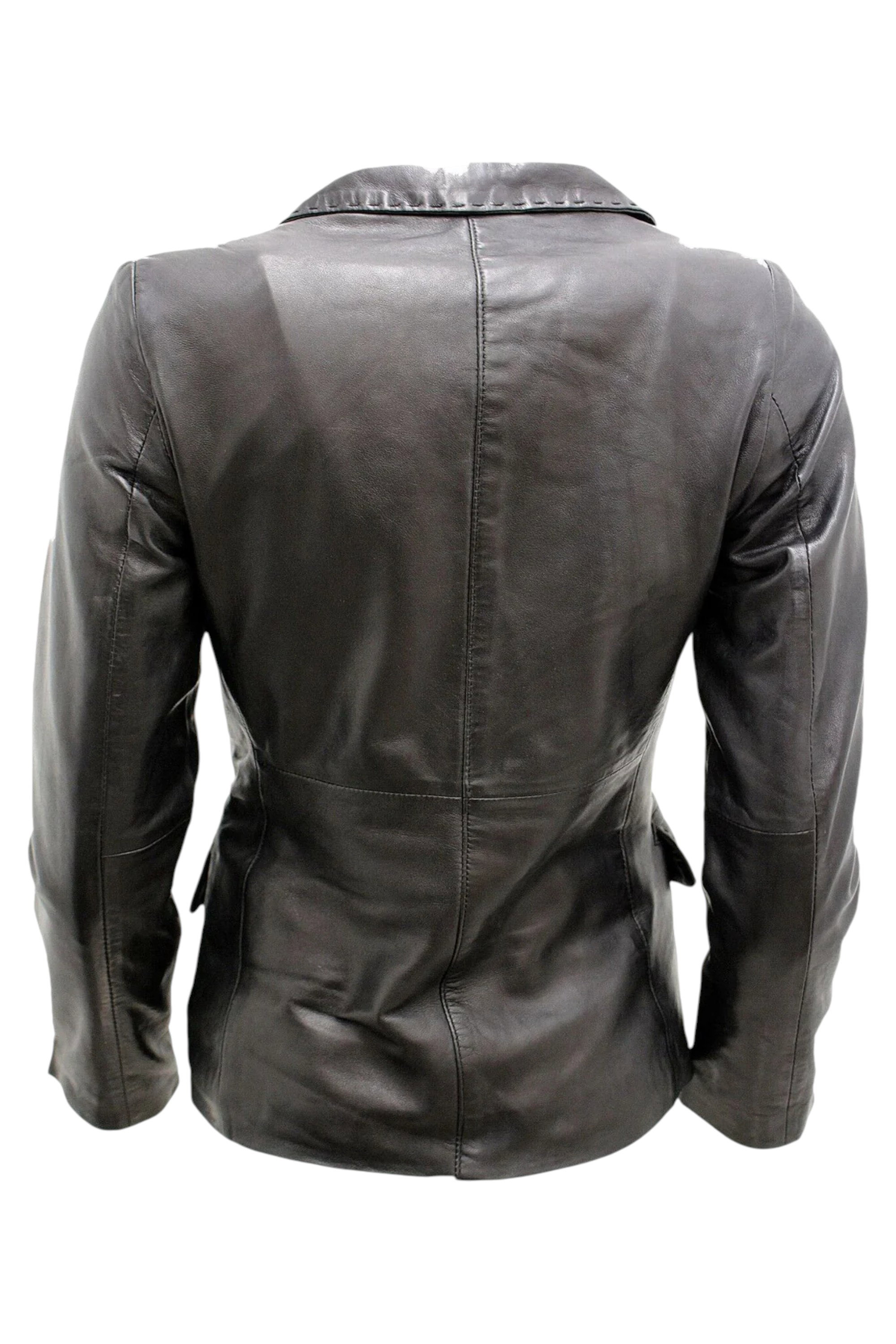 Black Womens 2 Button Leather Blazer Jacket, Image 4 of 4