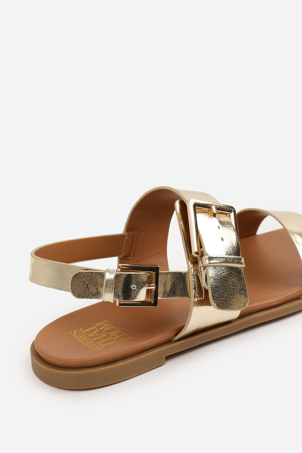 Gold 'Uma' Classic Flat Sandals With Strap, Image 4 of 5