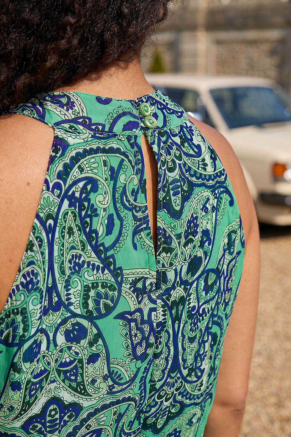 Turquoise Curve Abstract Print Halter Neck Maxi Dress , Image 5 of 4