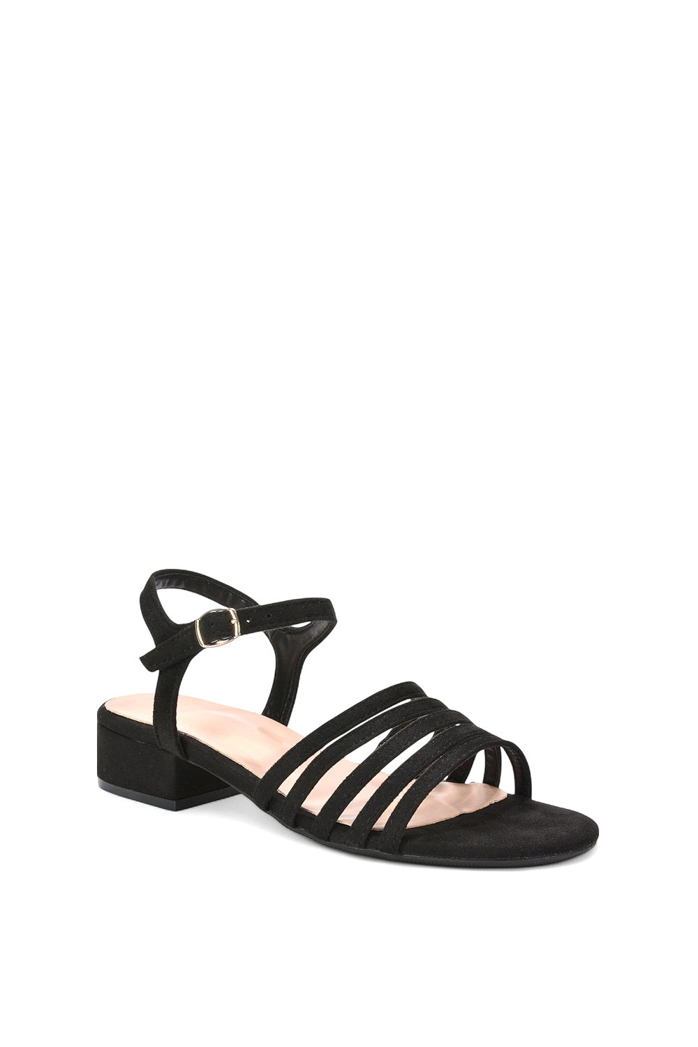 Black 'Katie' Low Heel Open Toe Sandals With Ankle Strap, Image 2 of 5