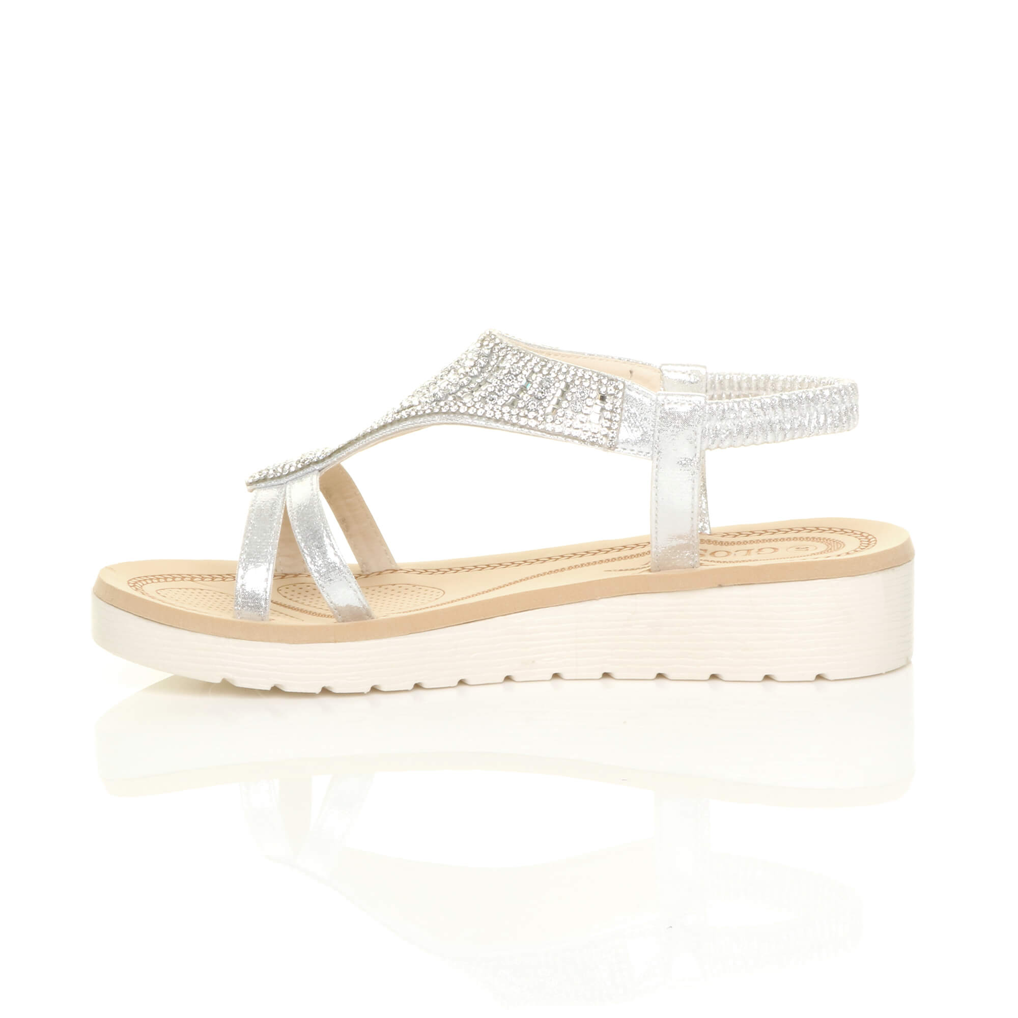 Silver AJVANI Silver Flatform Diamante T-Bar Slingback Sandals, Image 3 of 6