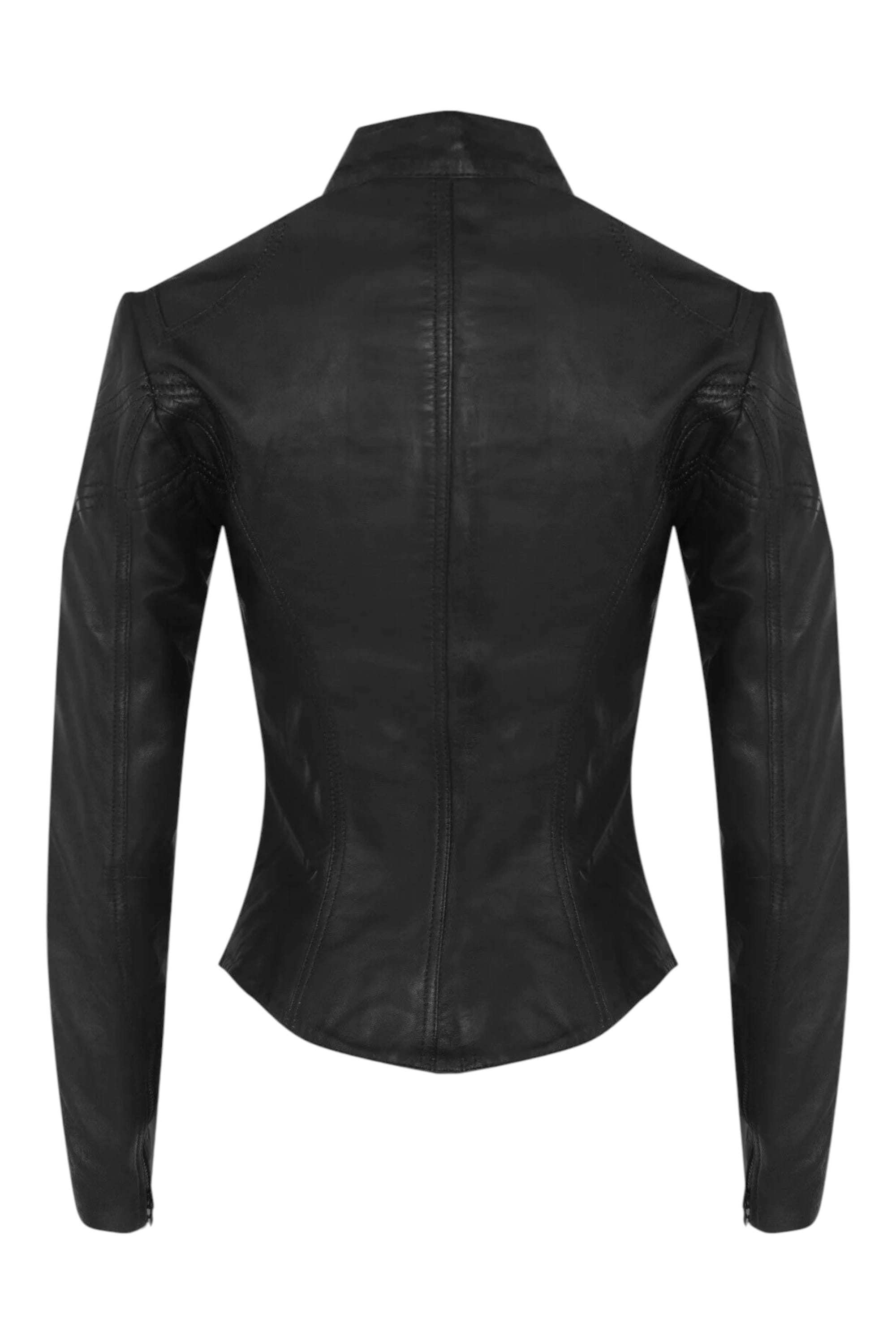 Black Slim-Fit Leather Biker Jacket-Tulsa, Image 3 of 5