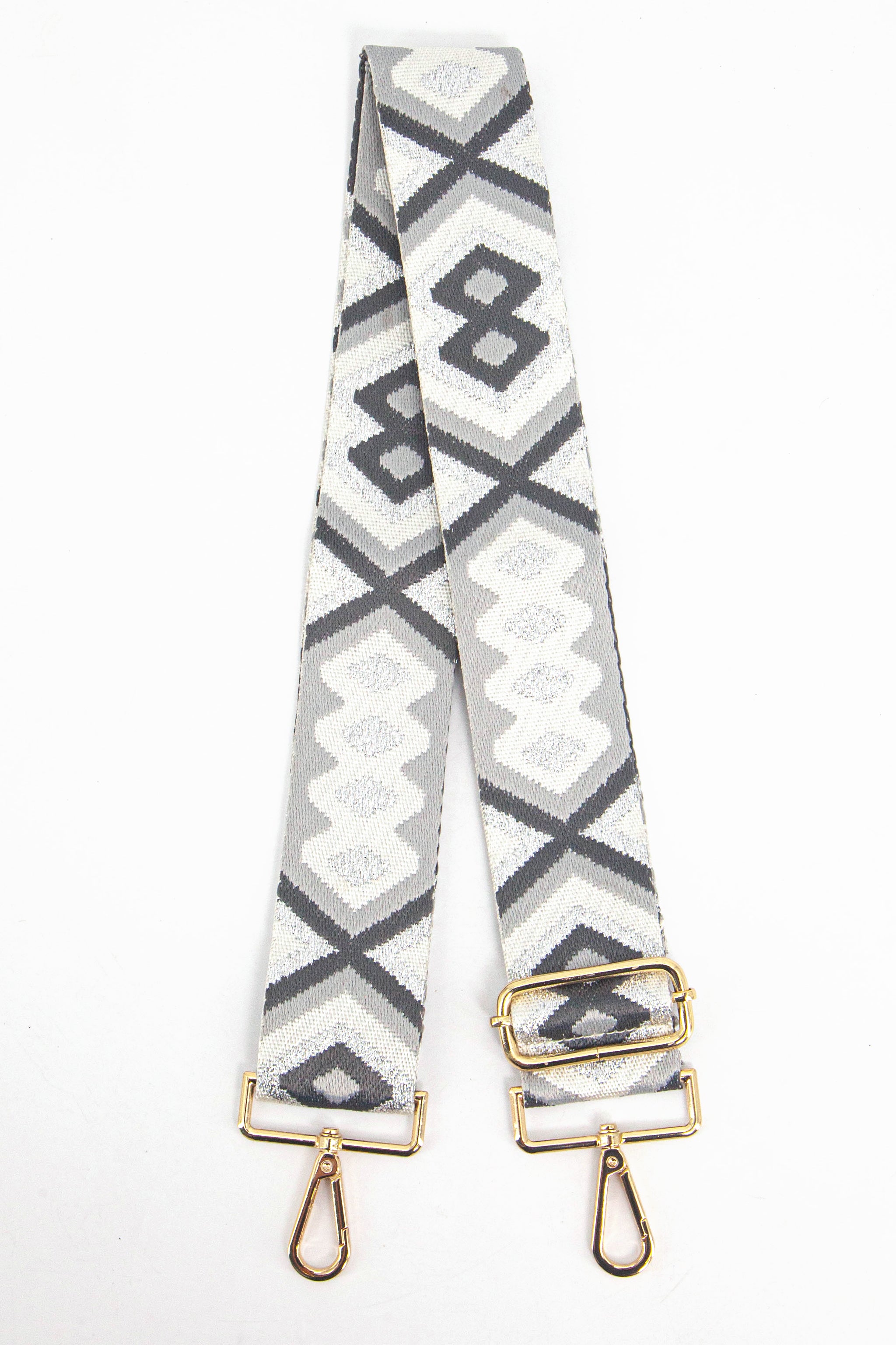 Grey Metallic Aztec Woven Bag Strap, Image 1 of 4
