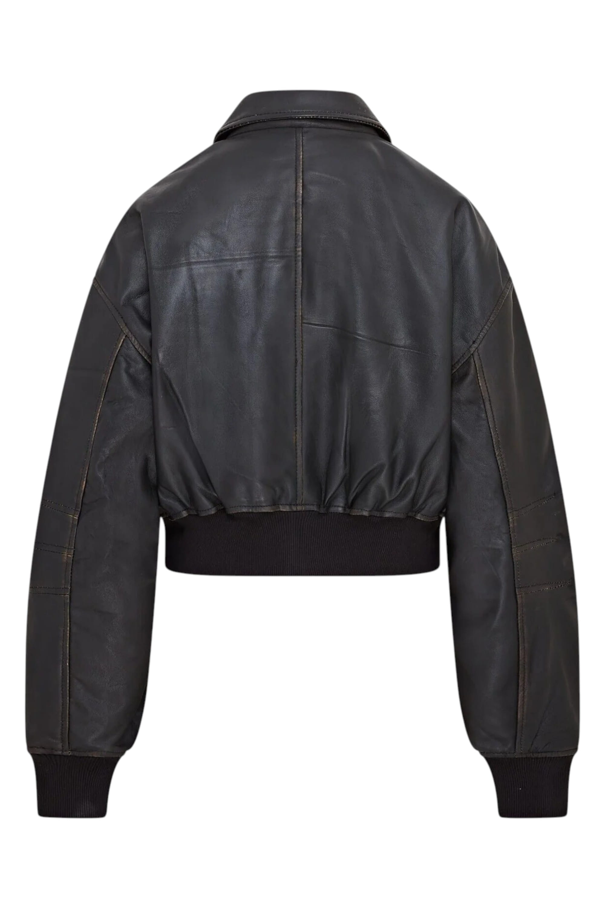 Black Womens Oversized Leather Bomber Jacket, Image 3 of 4
