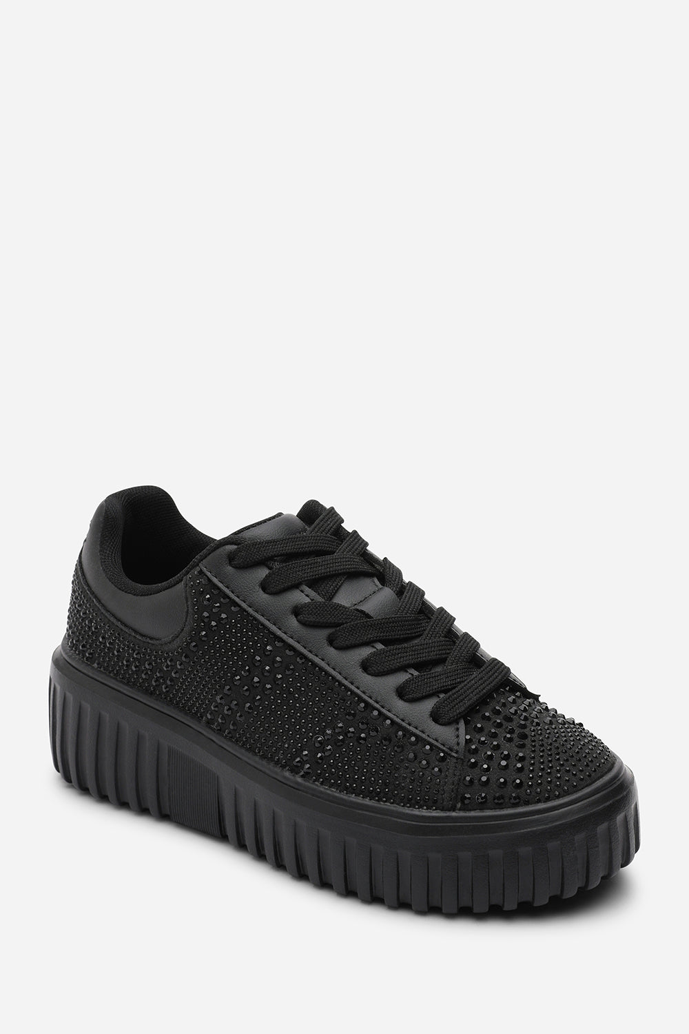 Black Eliane' Lace Up Trainer with Diamante Pattern, Image 3 of 7