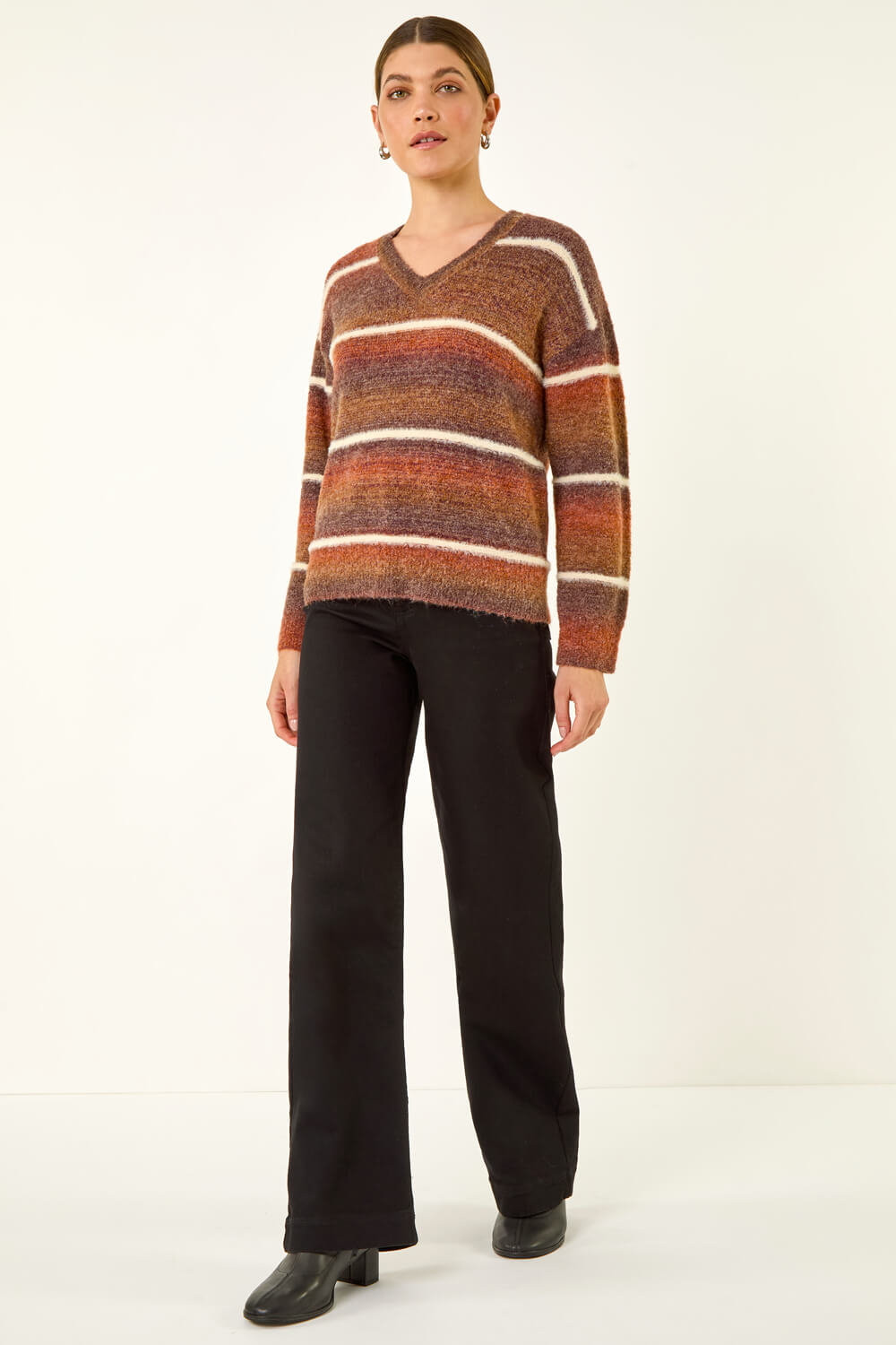 Brown Stripe Fluffy Knit Jumper, Image 4 of 5