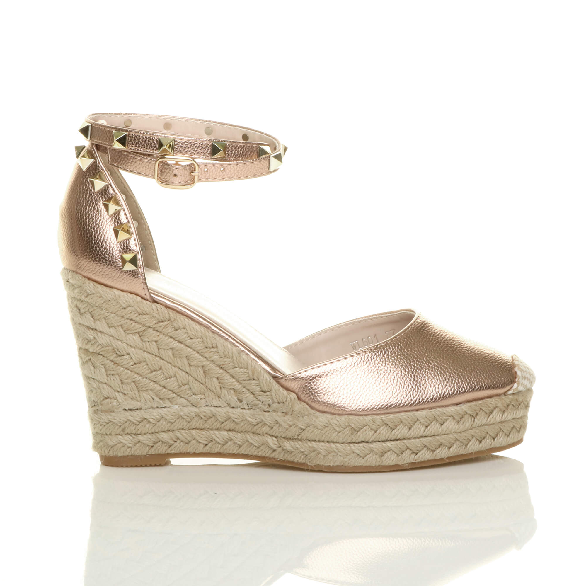 Rose Gold AJVANI Rose Gold High Wedge Heel Ankle Strap Espadrilles, Image 2 of 5