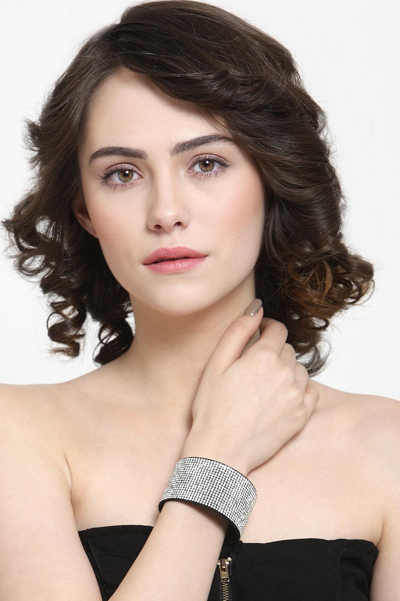 White Luxury Crystal-Studded Leather Cuff Bracelet, Image 5 of 5