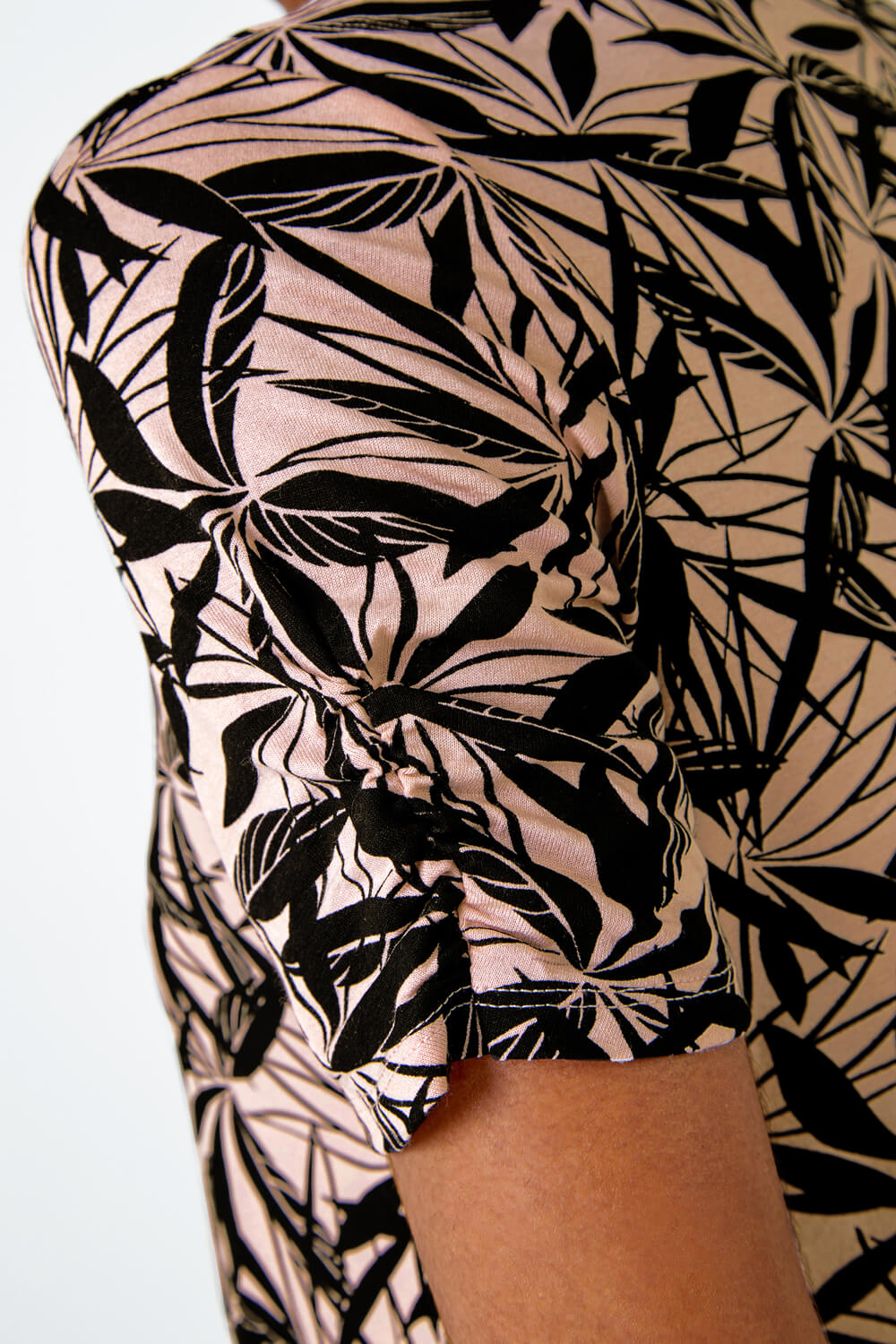 Light Pink Leaf Print Hanky Hem Tunic Top, Image 6 of 5
