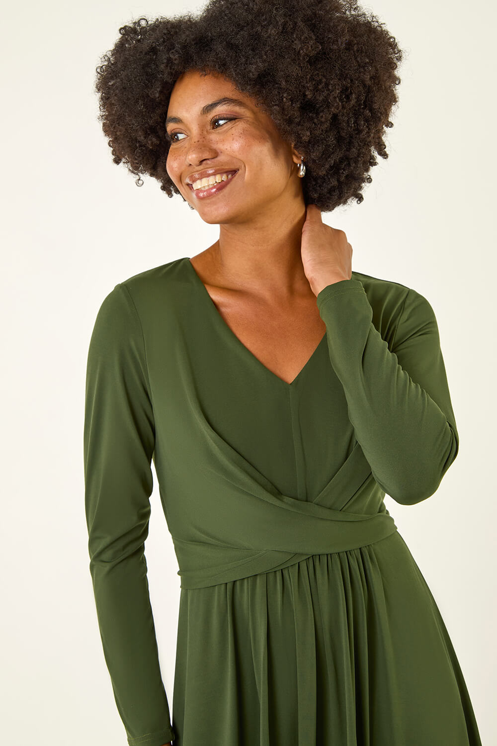 Forest  Twist Front Stretch Midi Dress, Image 5 of 5