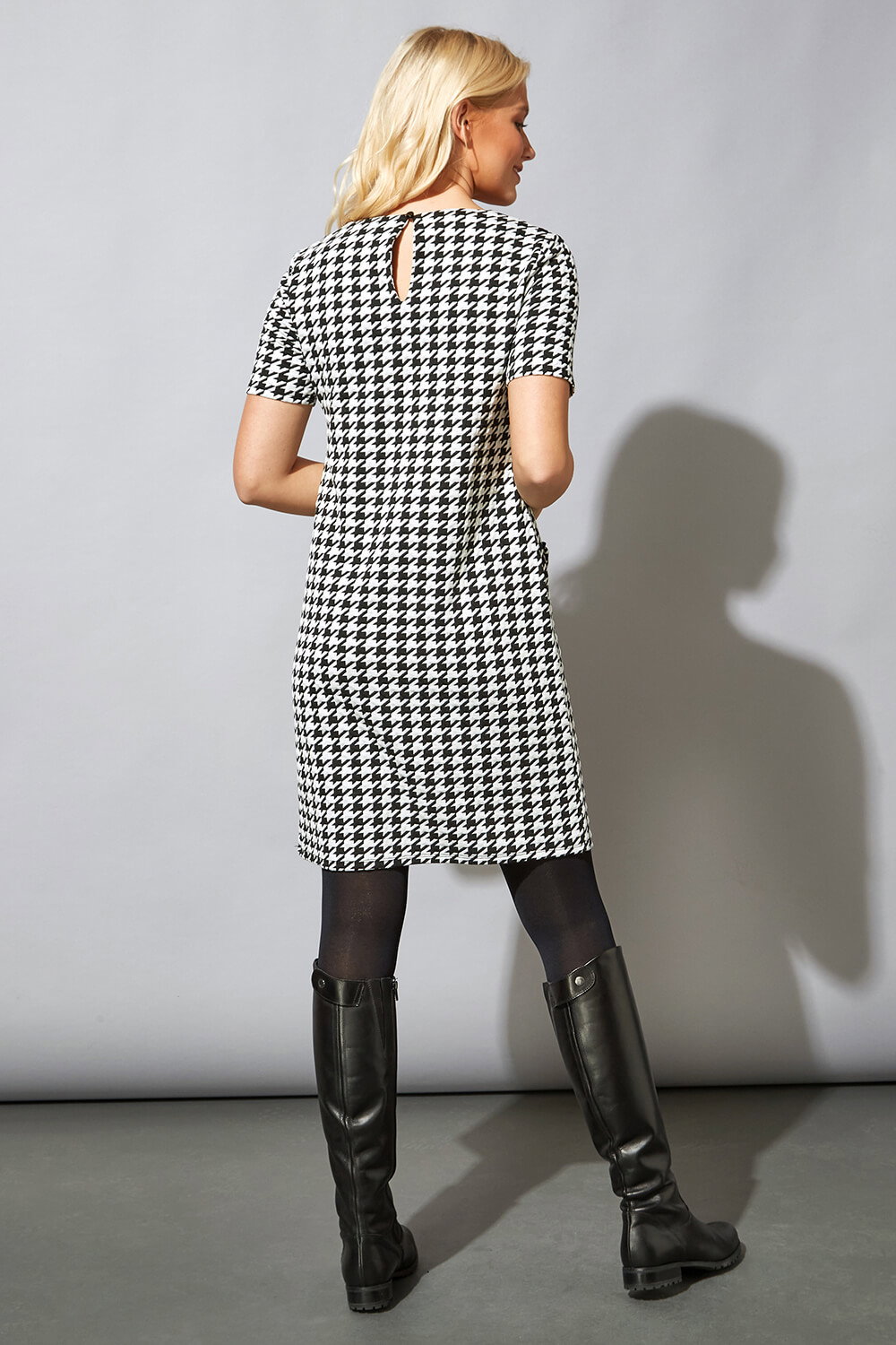 Black Houndstooth Check Shift Dress, Image 3 of 5