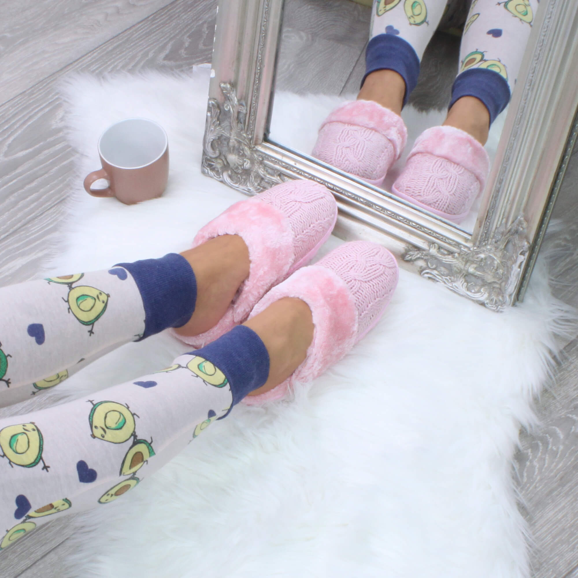 Pink AJVANI Pink Glitter Knitted Mules Slippers, Image 4 of 5