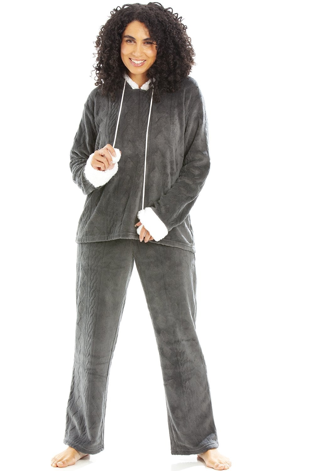 Charcoal Camille Lingerie Charcoal Supersoft Hooded Pyjama Set, Image 4 of 5