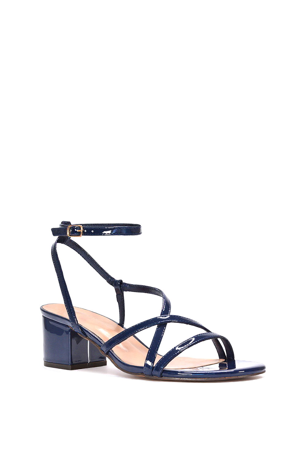 Navy 'Maria' Ankle Strap Low Block Heel Strappy Sandals, Image 2 of 5