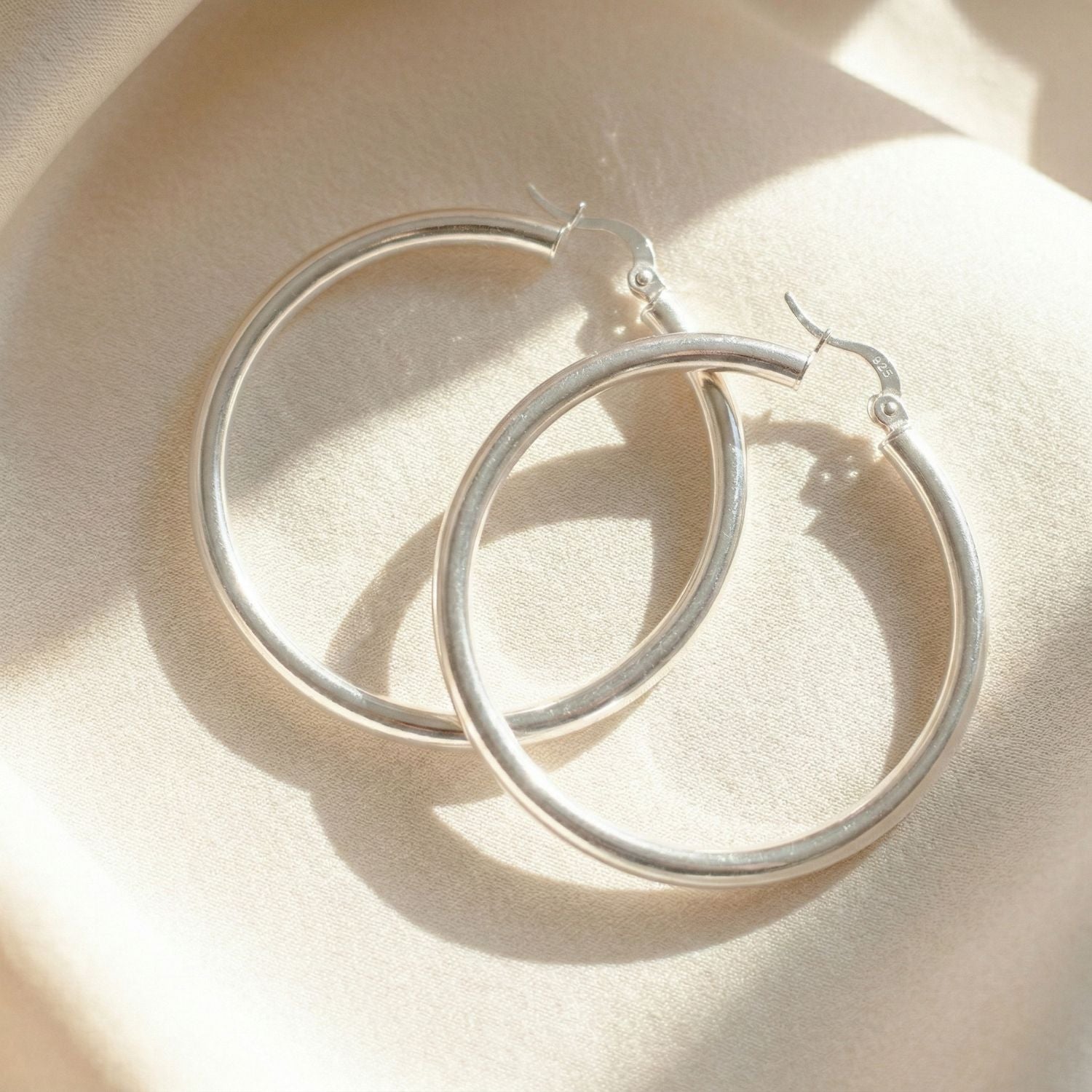Silver Everyday Minimalist Plain Sterling Silver Hoop Earrings, Image 1 of 5