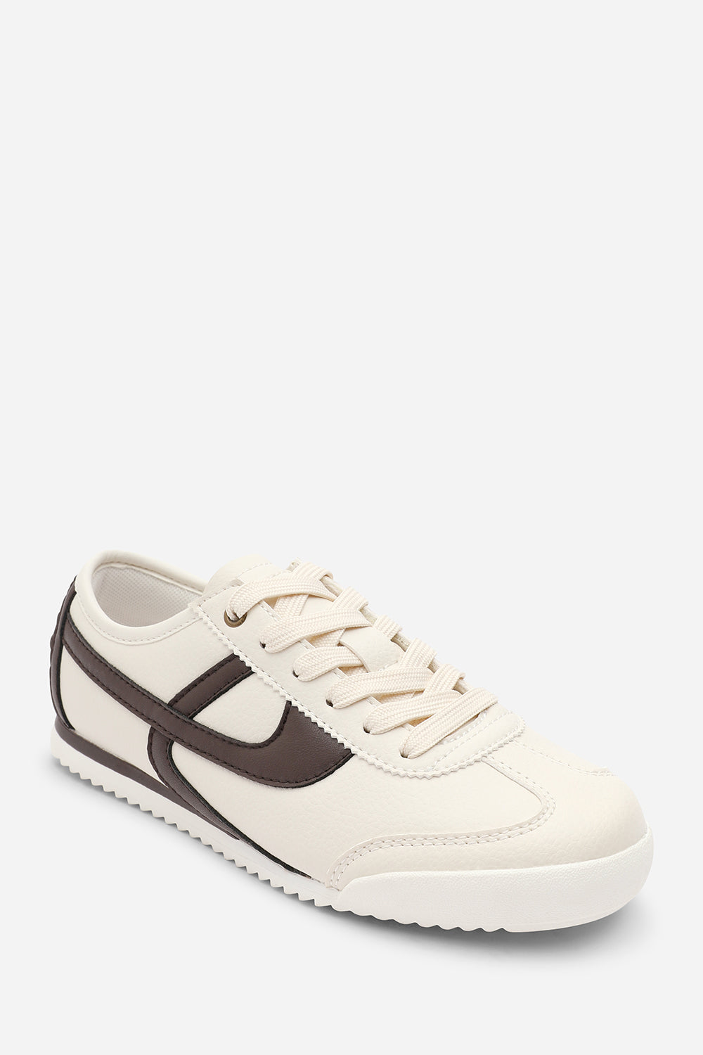 Beige 'Caia' Court Lace up Trainer with Stripe detail, Image 3 of 8