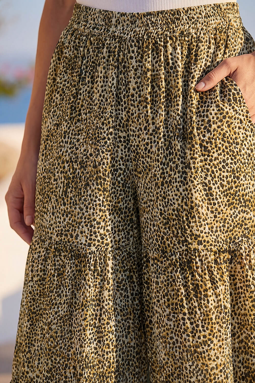 Brown Animal Print Tiered Palazzo Trouser, Image 5 of 4