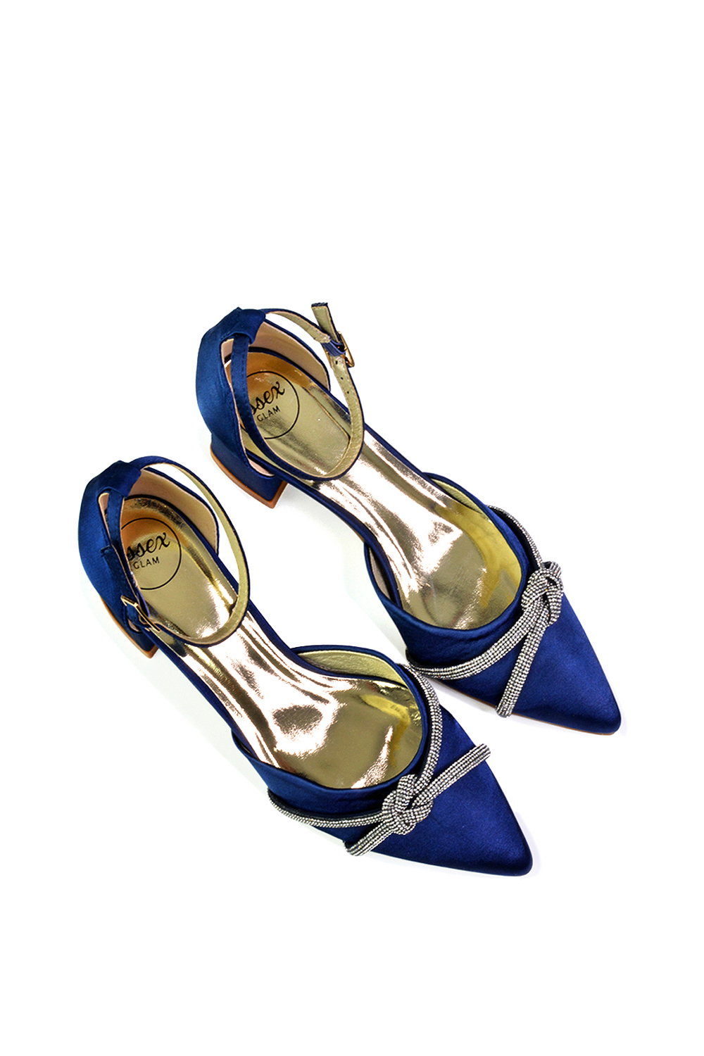 Navy XY LONDON Navy 'Sarah' Ankle Strap Pointed Toe Diamante Mid Block Heels, Image 4 of 5