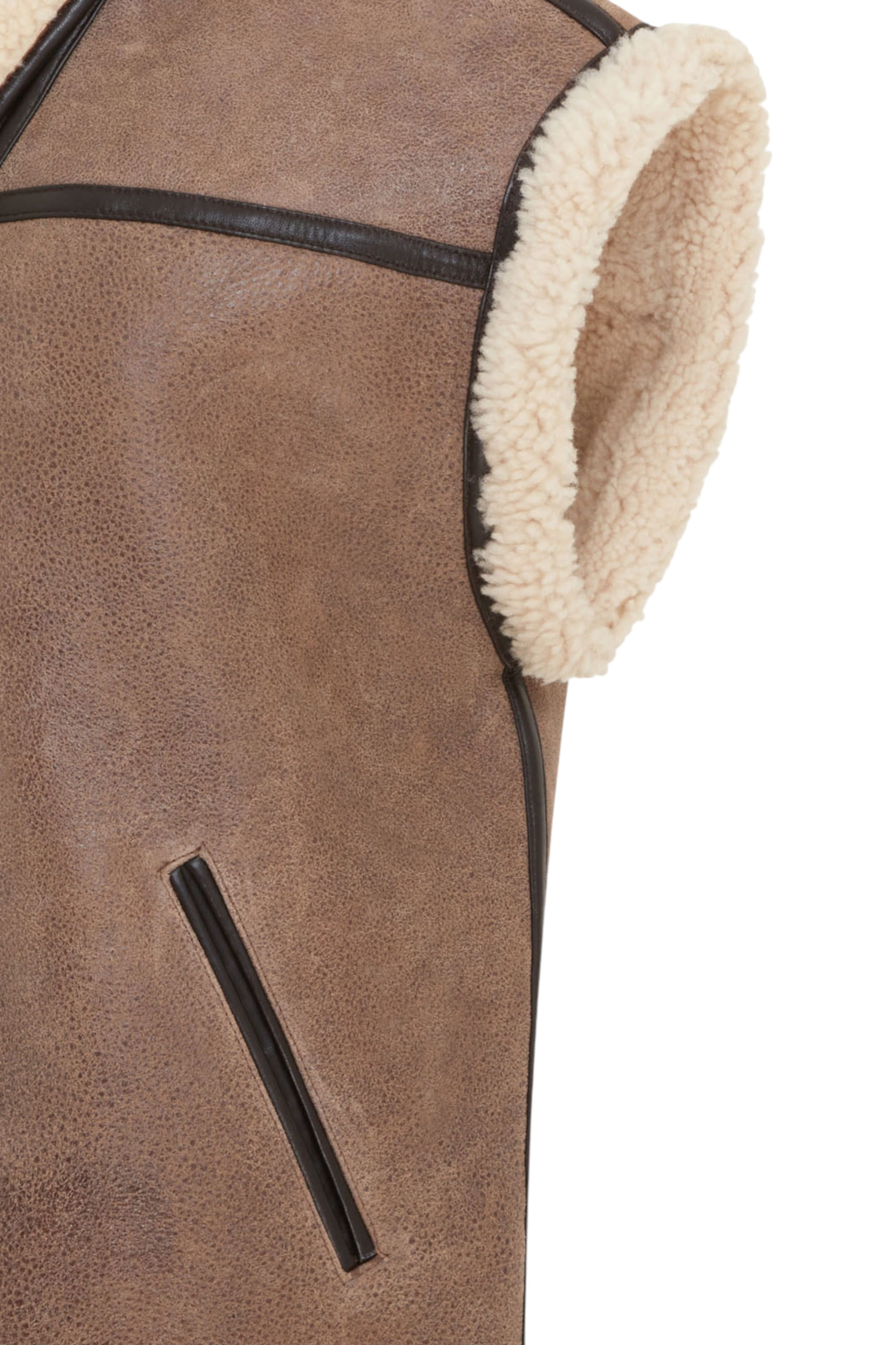 Brown Aviator Shearling Leather Gilet - Chevak, Image 5 of 7