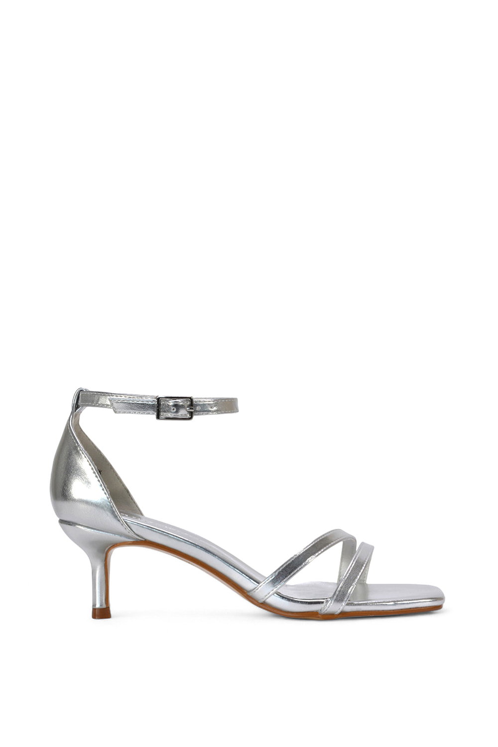 Black 'Lea' Open Toe Strappy Low Kitten Heel Sandal Shoes