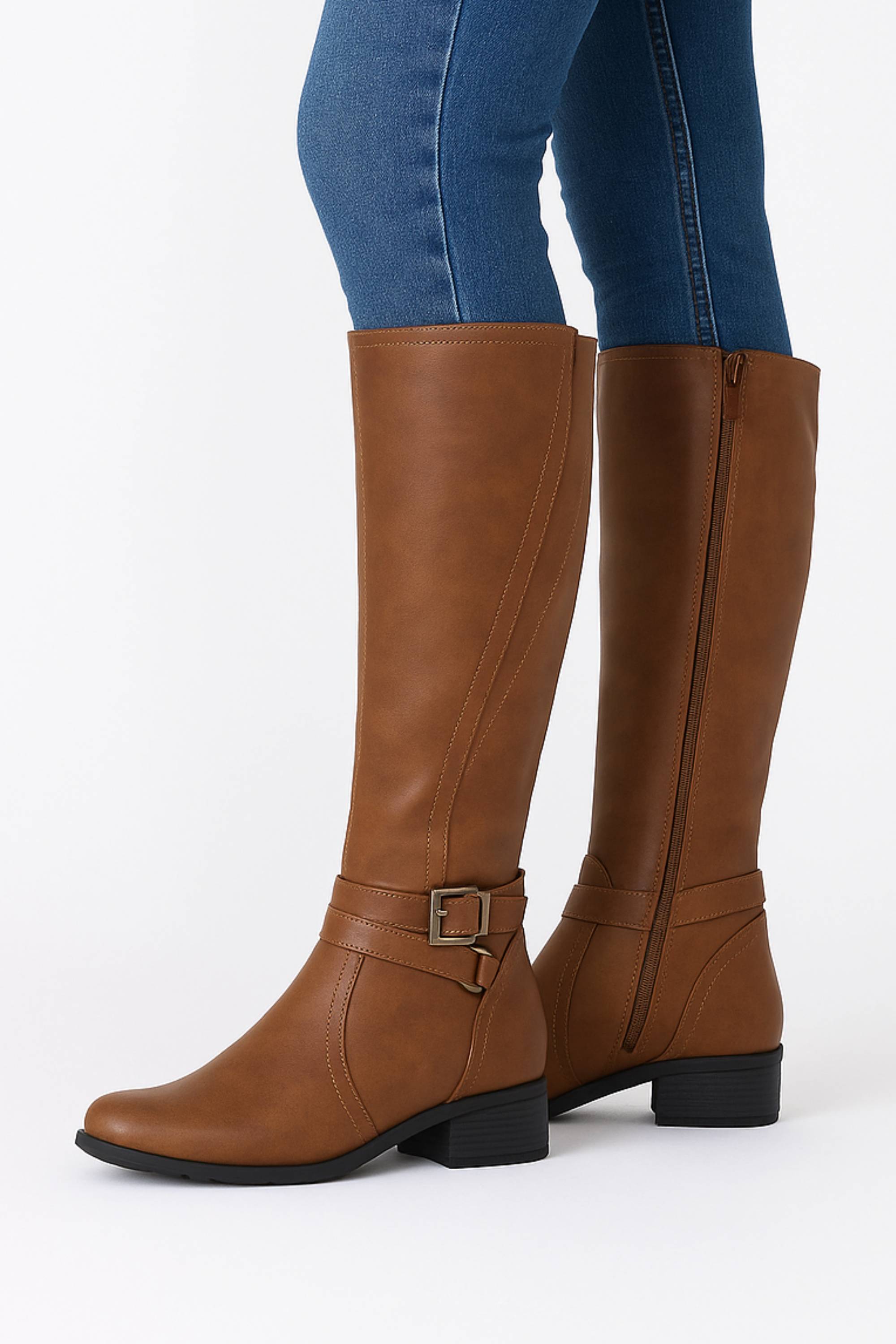 Camel AJVANI Camel Zip Military Biker Style Knee Riding Boots, Image 2 of 6