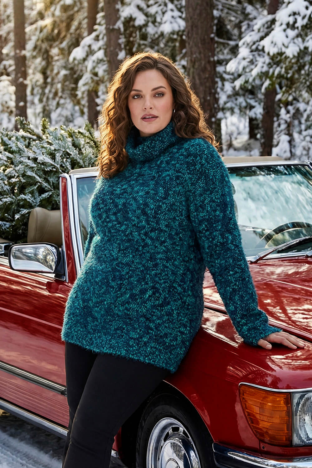 Teal Curve Fluffy Roll Neck Knit Jumper, Image 1 of 6