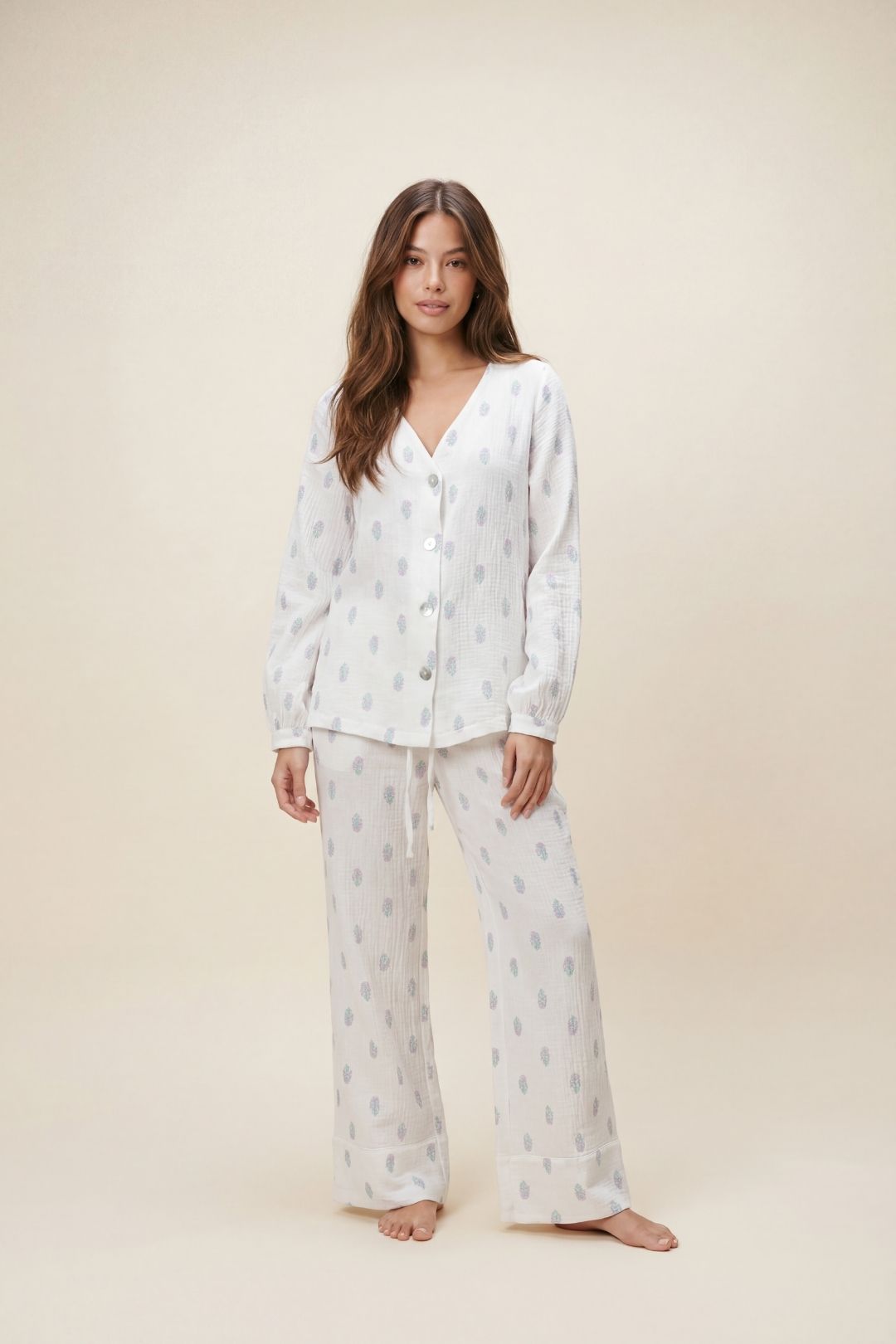 Purple Floral Muslin Pyjama Trouser Set, Image 1 of 4