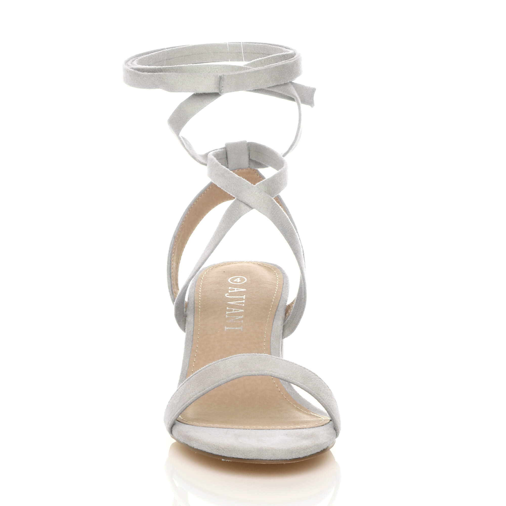 Grey AJVANI Grey Mid Block Heel Tie Up Sandals, Image 6 of 6