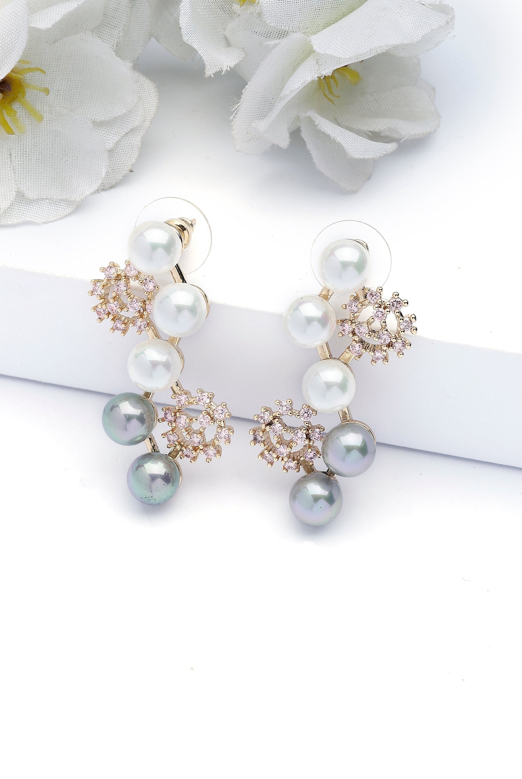 Light Pink Cascading Snowflake Earrings, Image 2 of 4