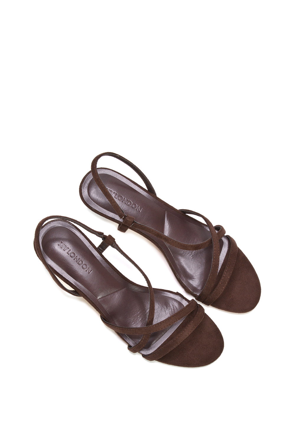 Brown XY LONDON Brown 'Kayla' Slip On Strappy Slingback Kitten Heeled Sandals, Image 6 of 6