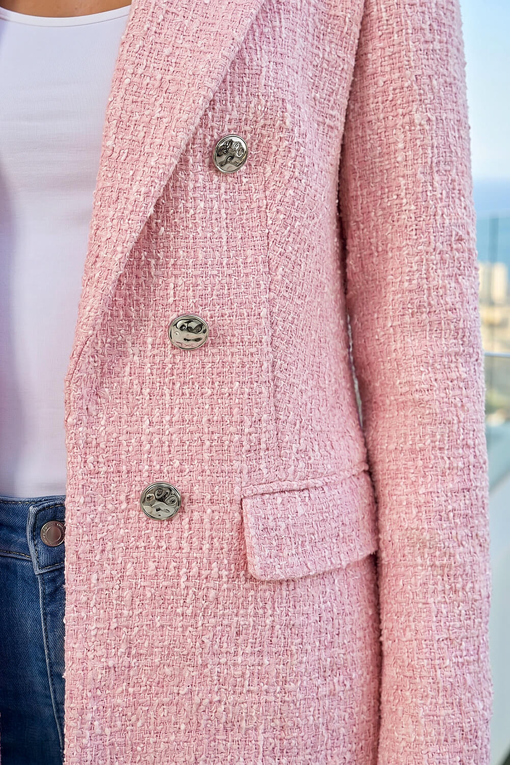 Pink Tailored Longline Boucle Jacket, Image 5 of 4