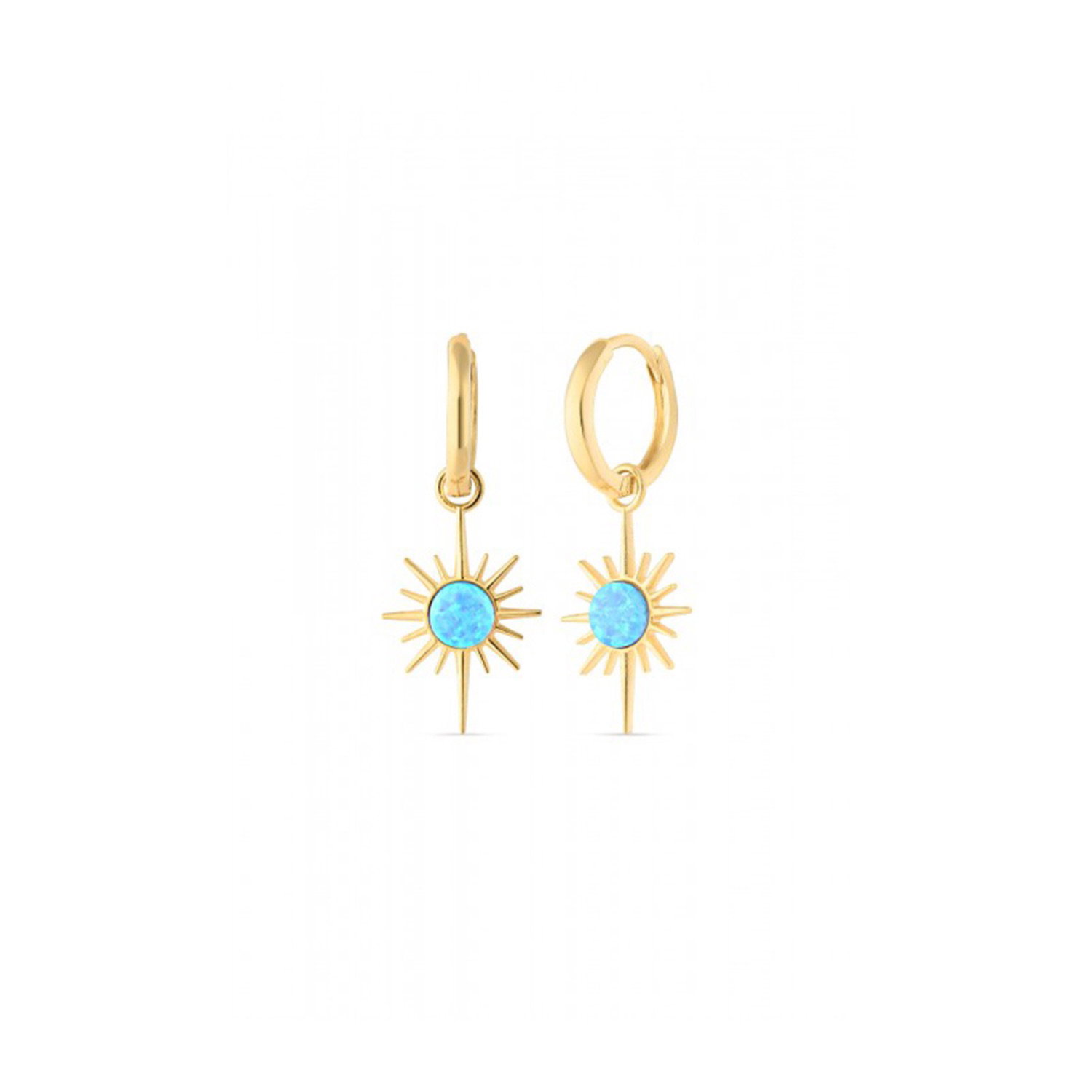 Gold Blue Opal Northernstar Drop Hoop Earring Sterling Silver, Image 1 of 2