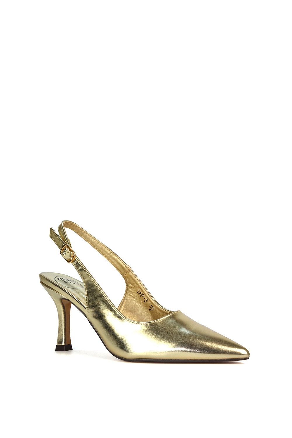 Gold XY LONDON Gold 'Valerie' Stiletto High Heel Closed Toe Slingback Court Shoes, Image 2 of 5