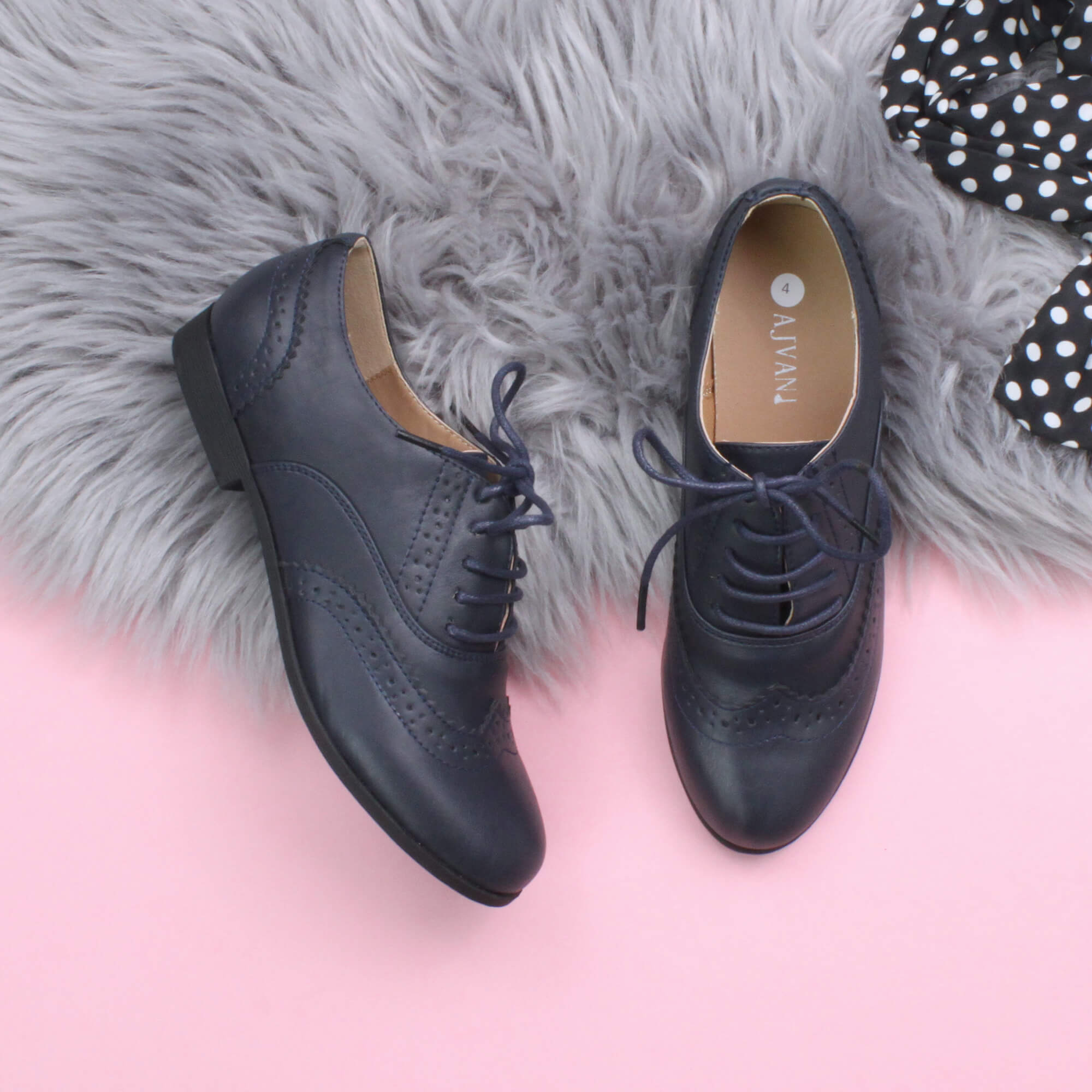 Navy Blue AJVANI Navy Blue Flat Lace Up Oxfords Brogues, Image 4 of 6