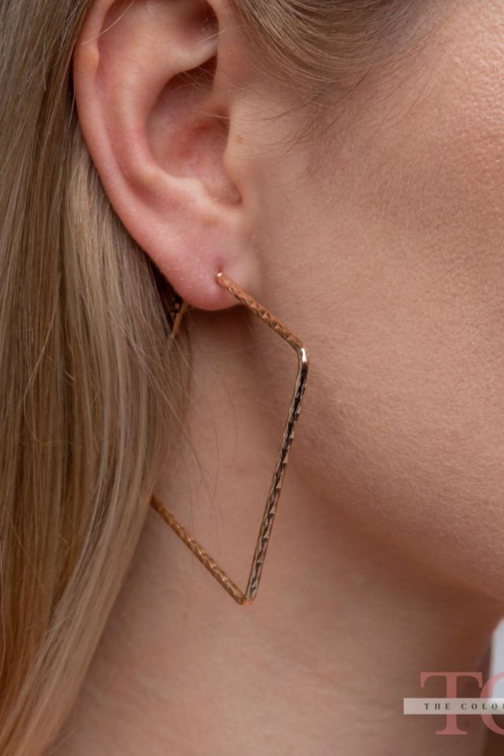 Gold Hammered Square Threader Hoop Earrings, Image 1 of 2